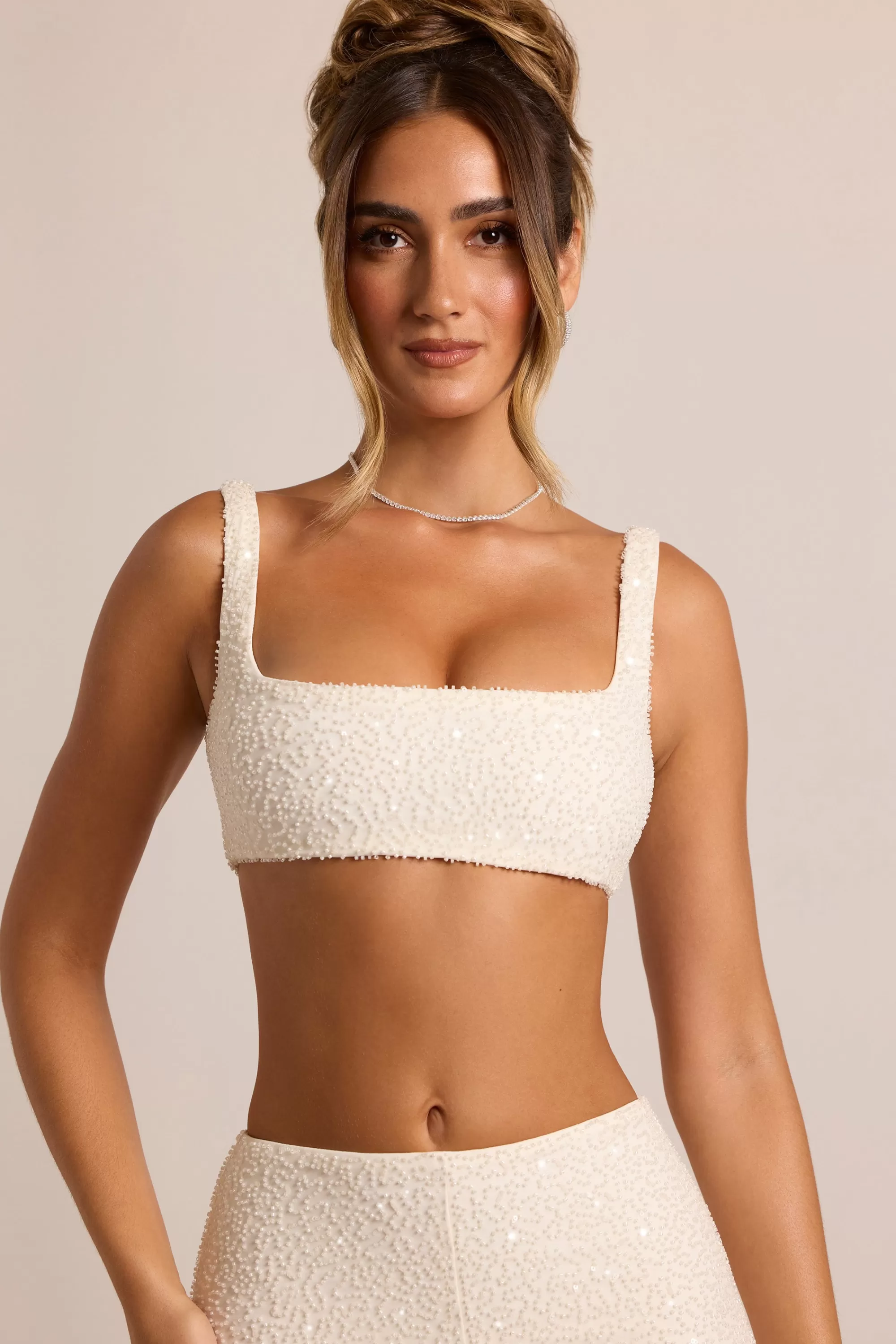 Oh Polly Embellished Square Neck Bralette in White Cheap