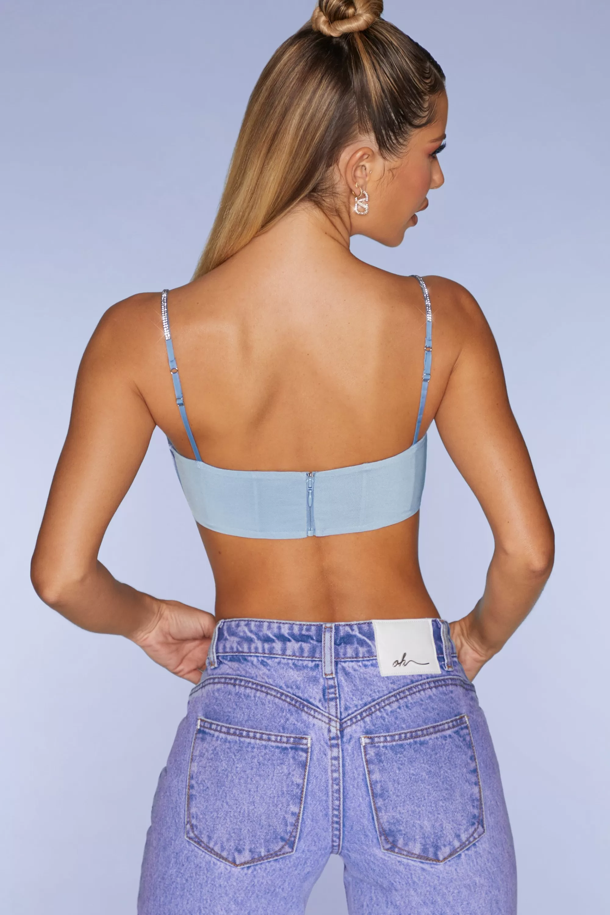 Oh Polly Embellished Strap Crop Top in Blue Online