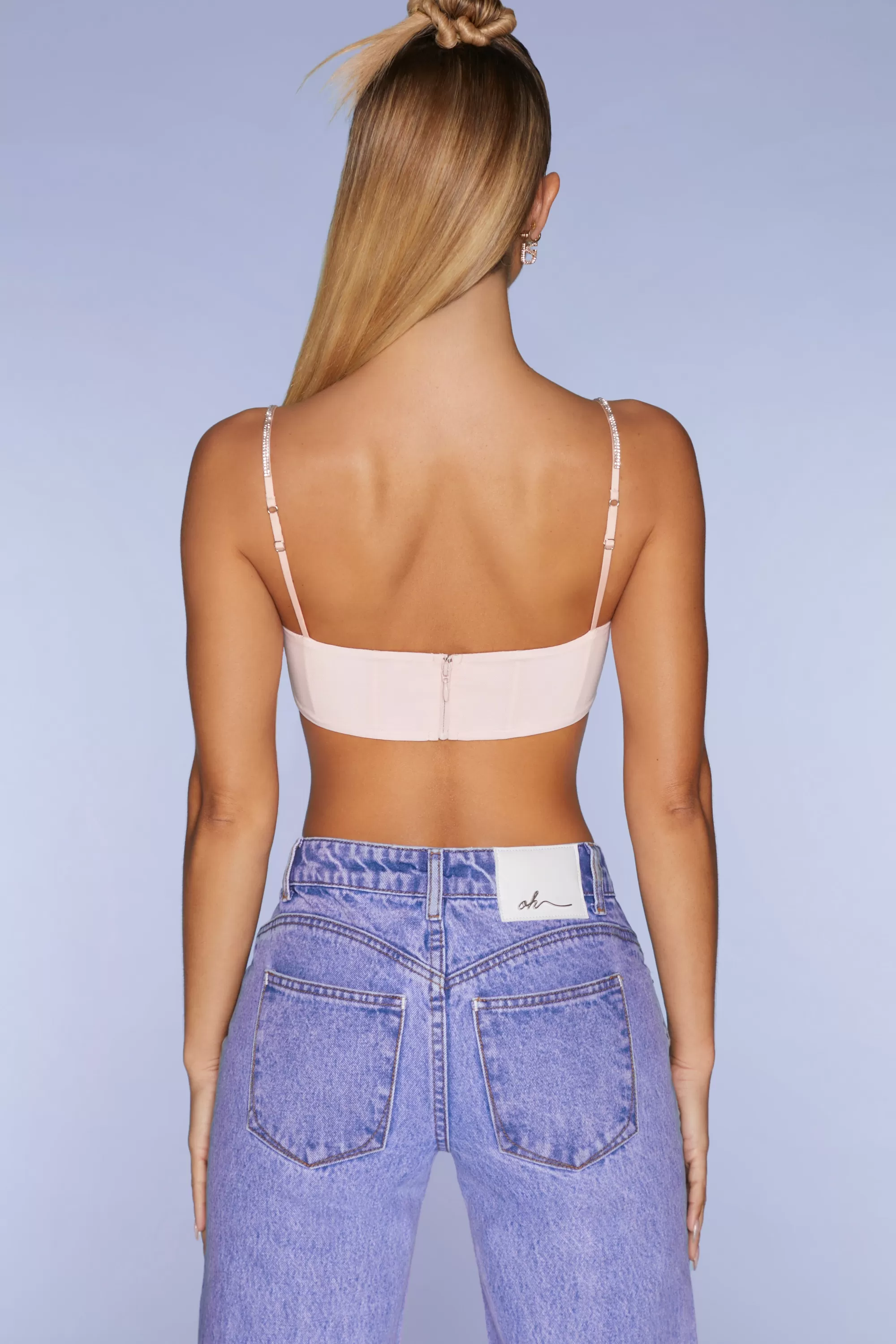 Oh Polly Embellished Strap Crop Top in Blush Fashion