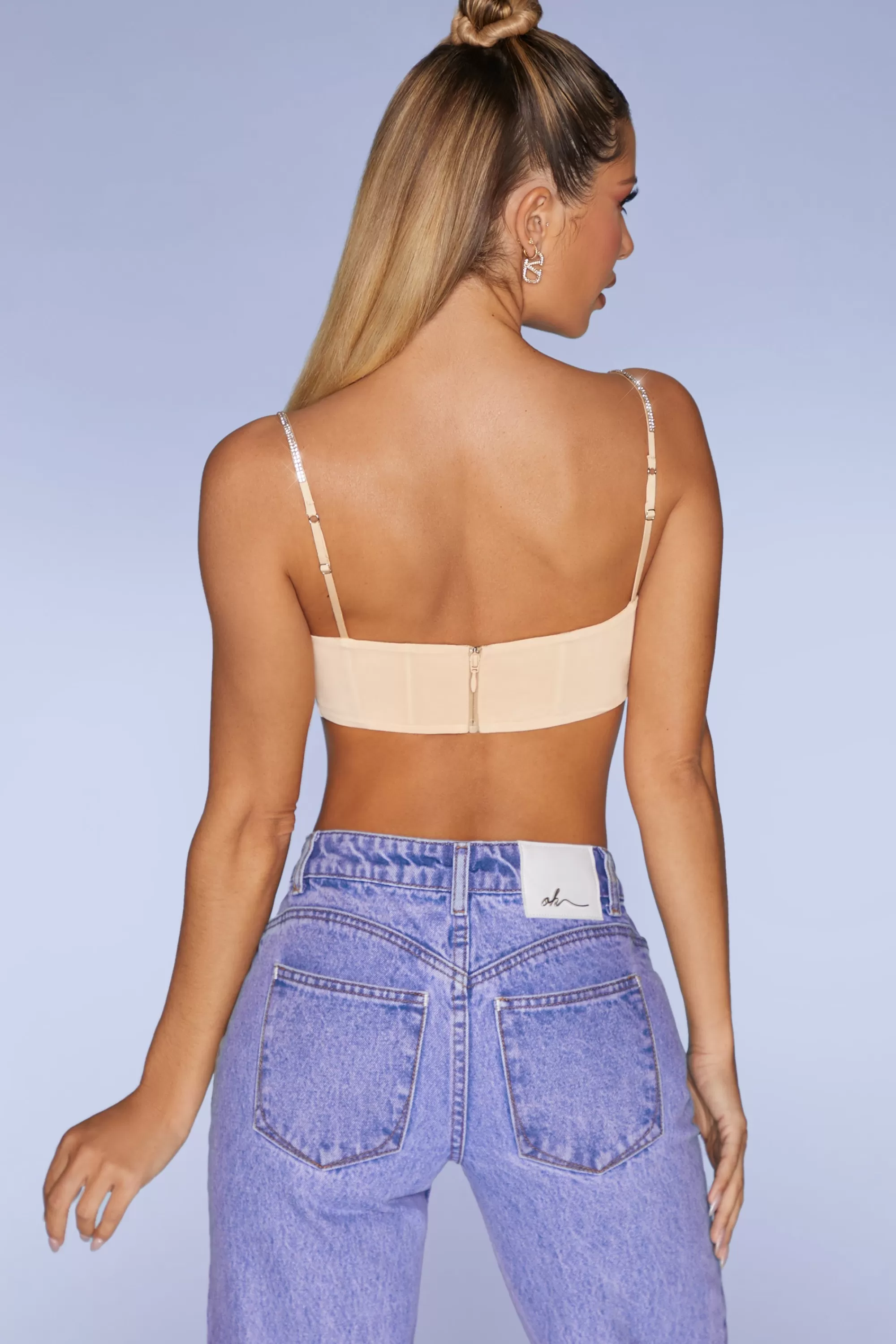 Oh Polly Embellished Strap Crop Top in Sand Shop