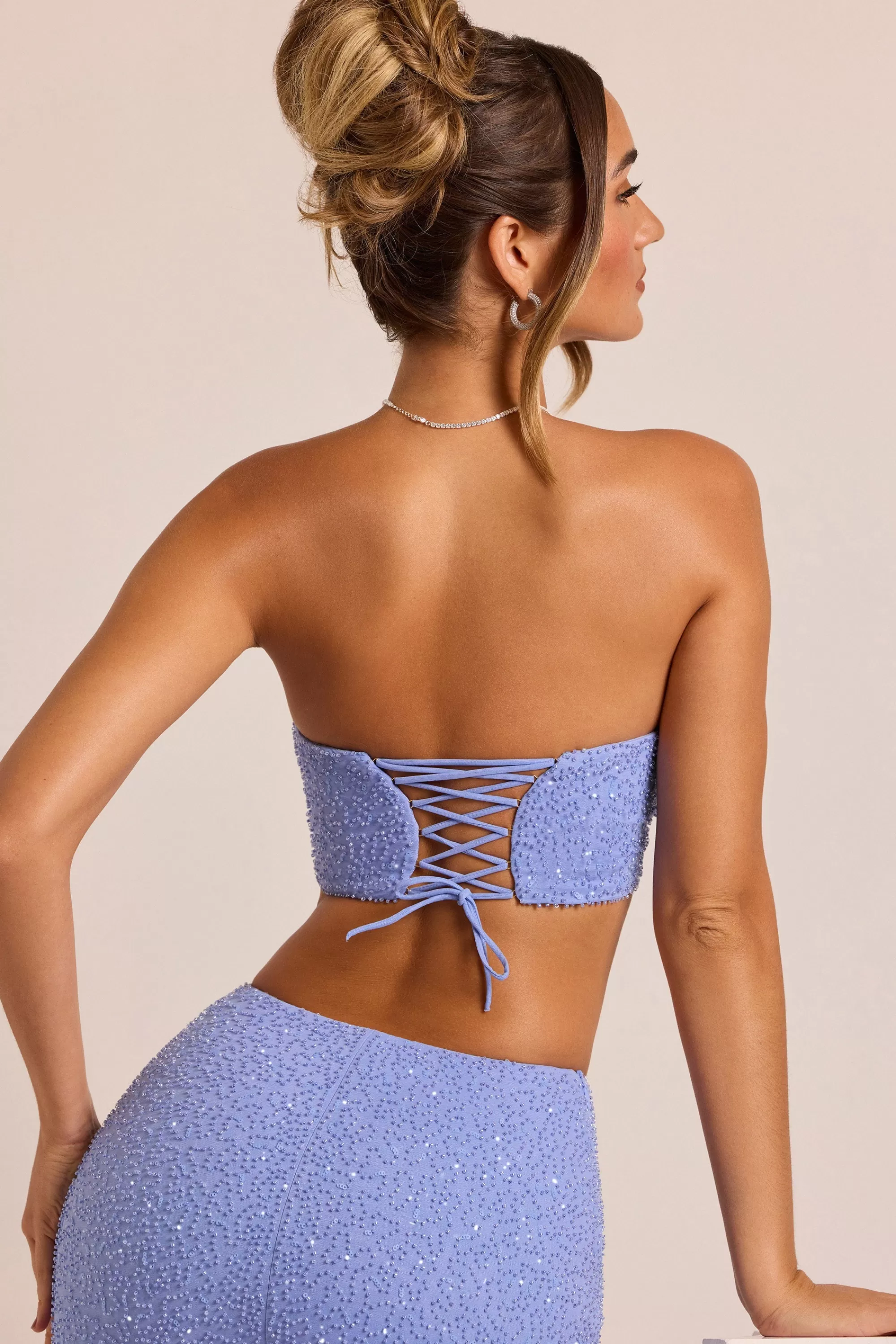 Oh Polly Embellished Strapless Corset Top in Powder Blue PowderBlue Best