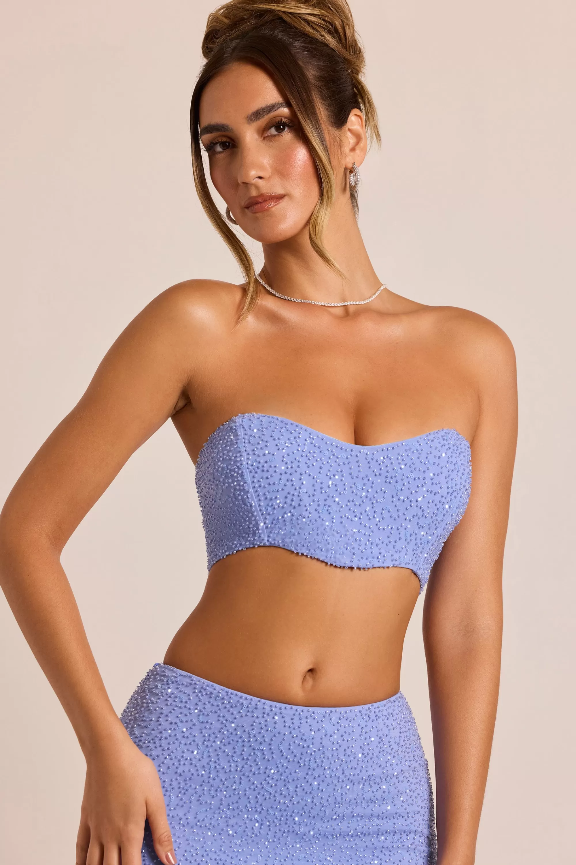 Oh Polly Embellished Strapless Corset Top in Powder Blue PowderBlue Best