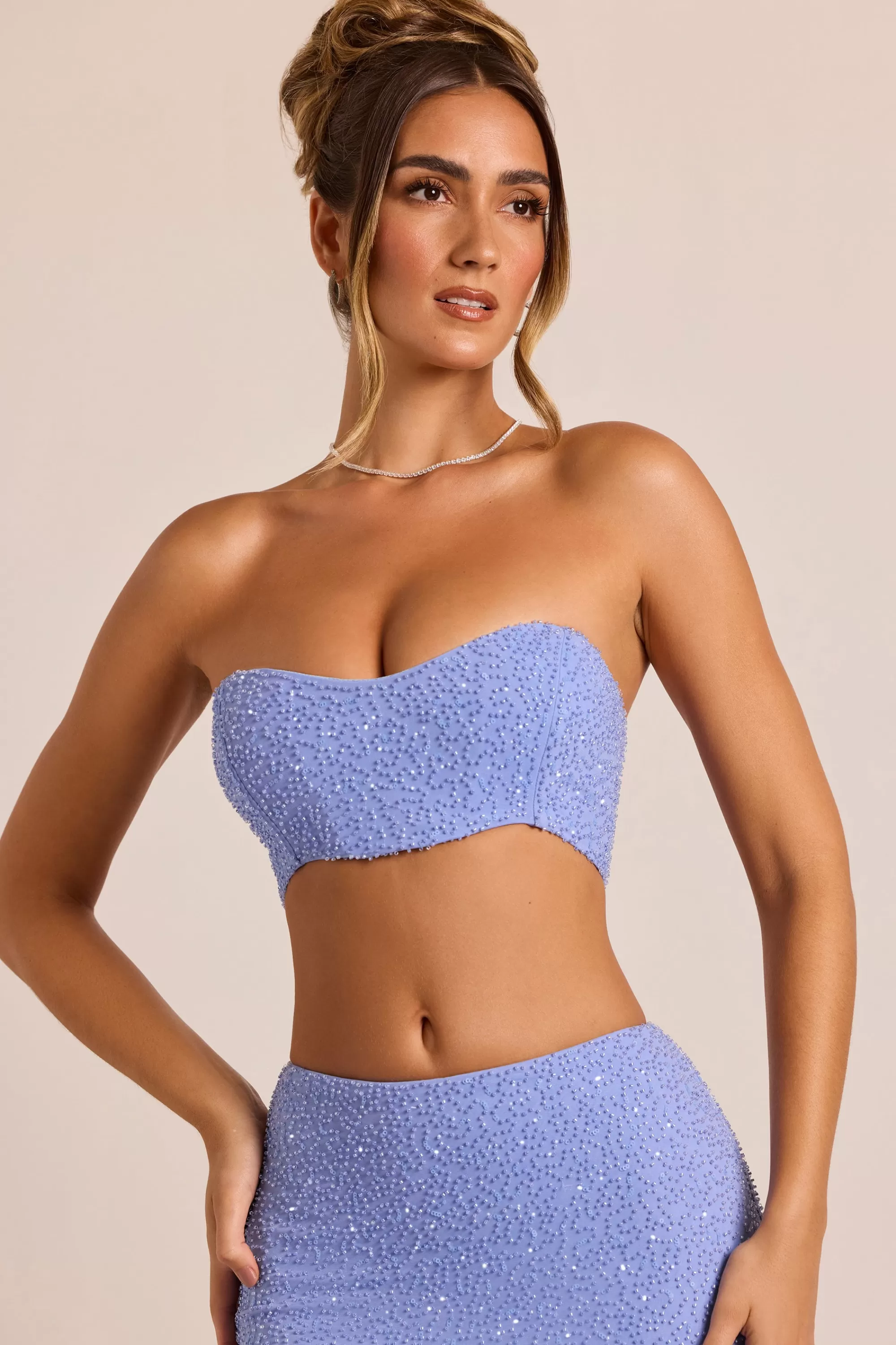 Oh Polly Embellished Strapless Corset Top in Powder Blue PowderBlue Best