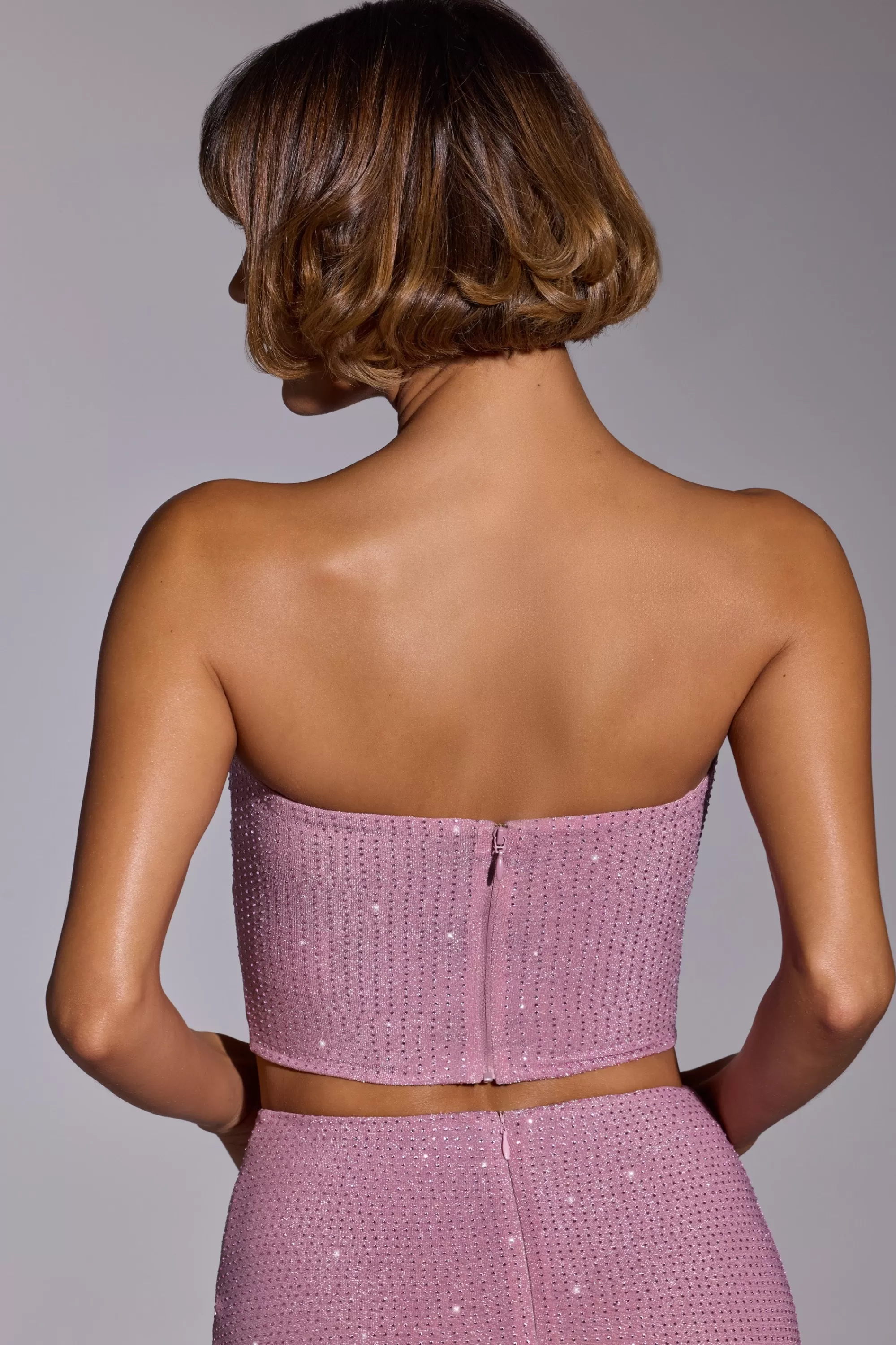 Oh Polly Embellished Strapless Crop Top in Light Pink LightPink Outlet