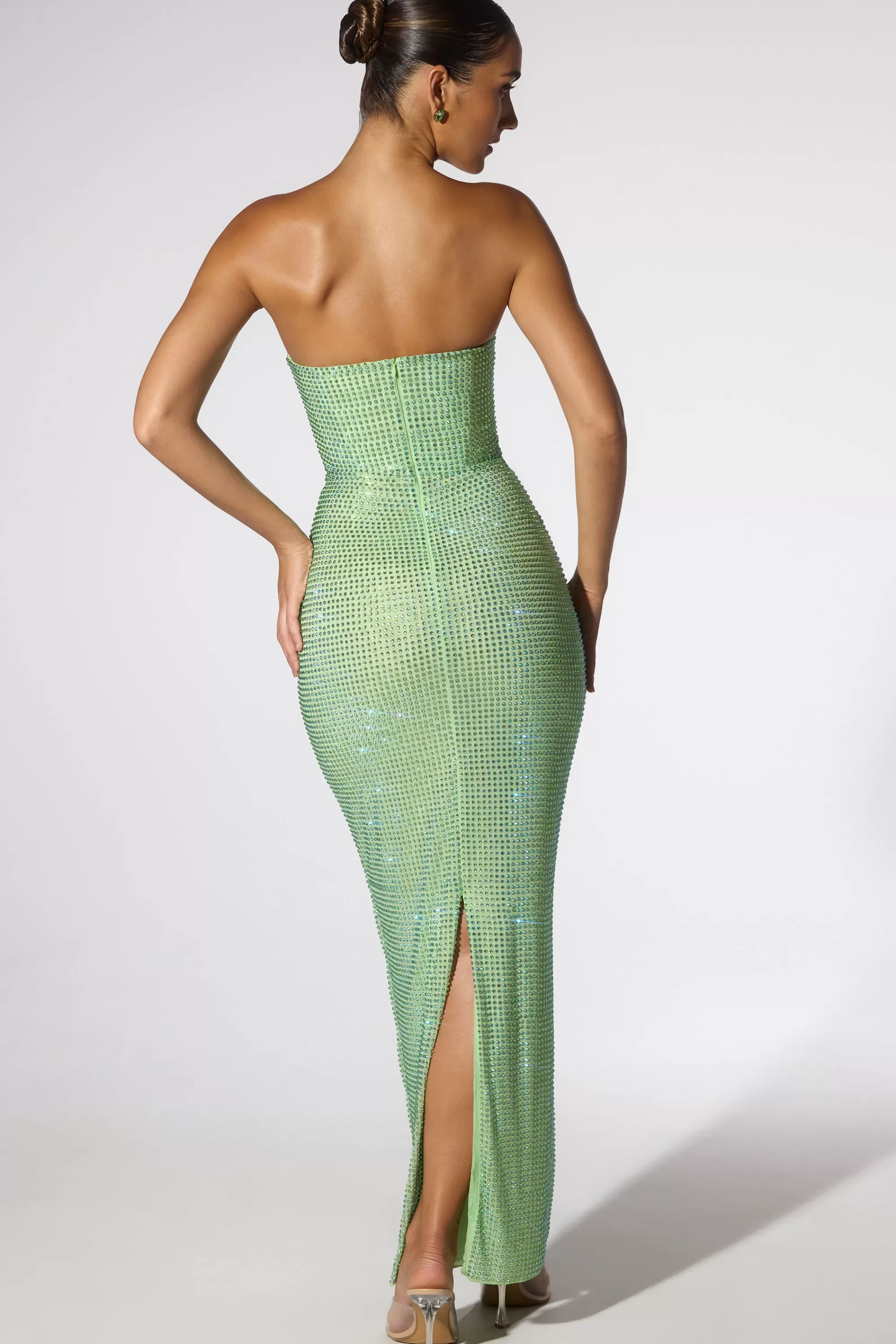 Oh Polly Embellished Strapless Evening Gown in Sage Green SageGreen Clearance