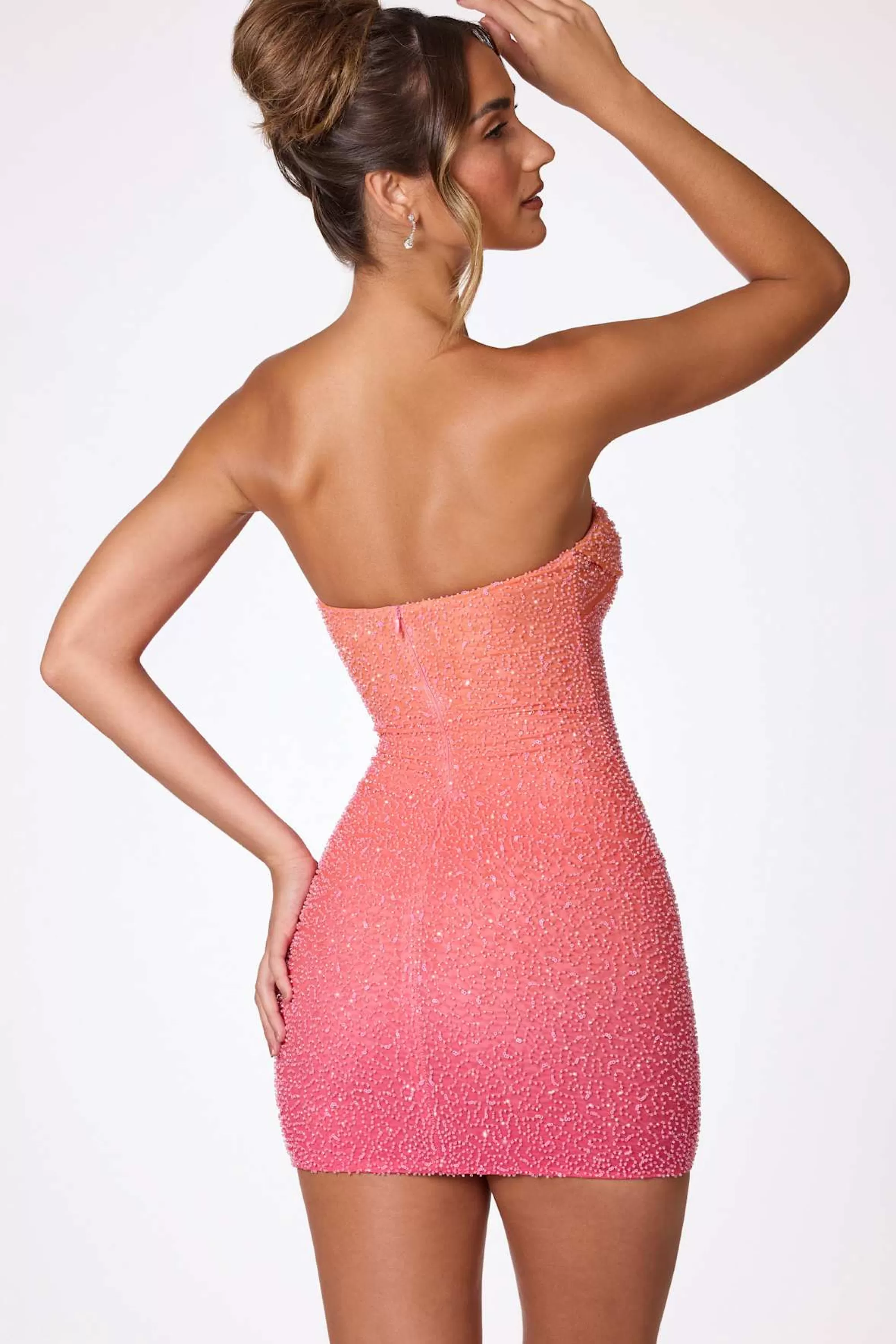 Oh Polly Embellished Strapless Mini Dress in Red and Orange Ombré RedandOrangeOmbre Hot