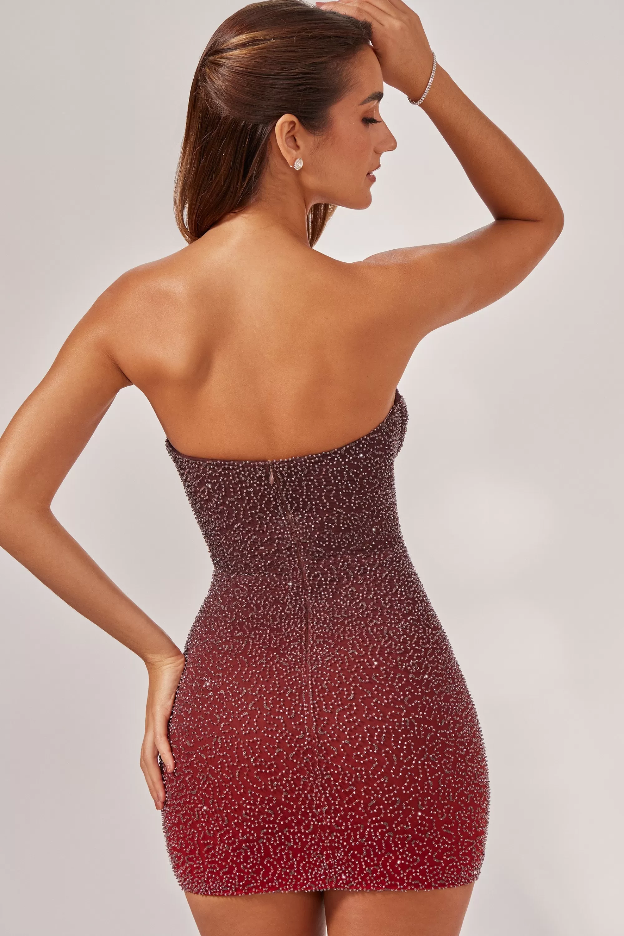 Oh Polly Embellished Strapless Mini Dress in Red/Brown Ombré RedandBrownOmbré Discount