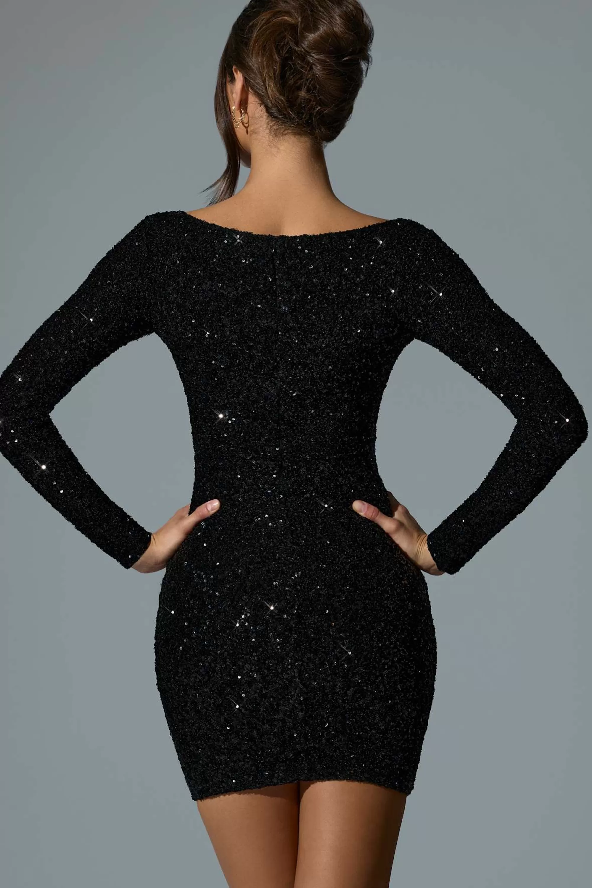 Oh Polly Embellished Sweetheart-Neck Mini Dress in Black Outlet