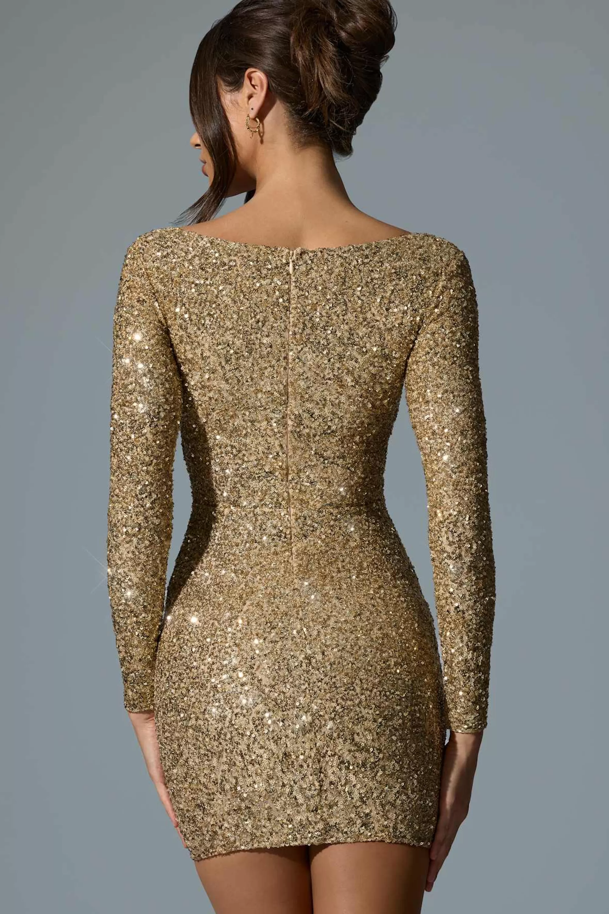 Oh Polly Embellished Sweetheart-Neck Mini Dress in Gold Best