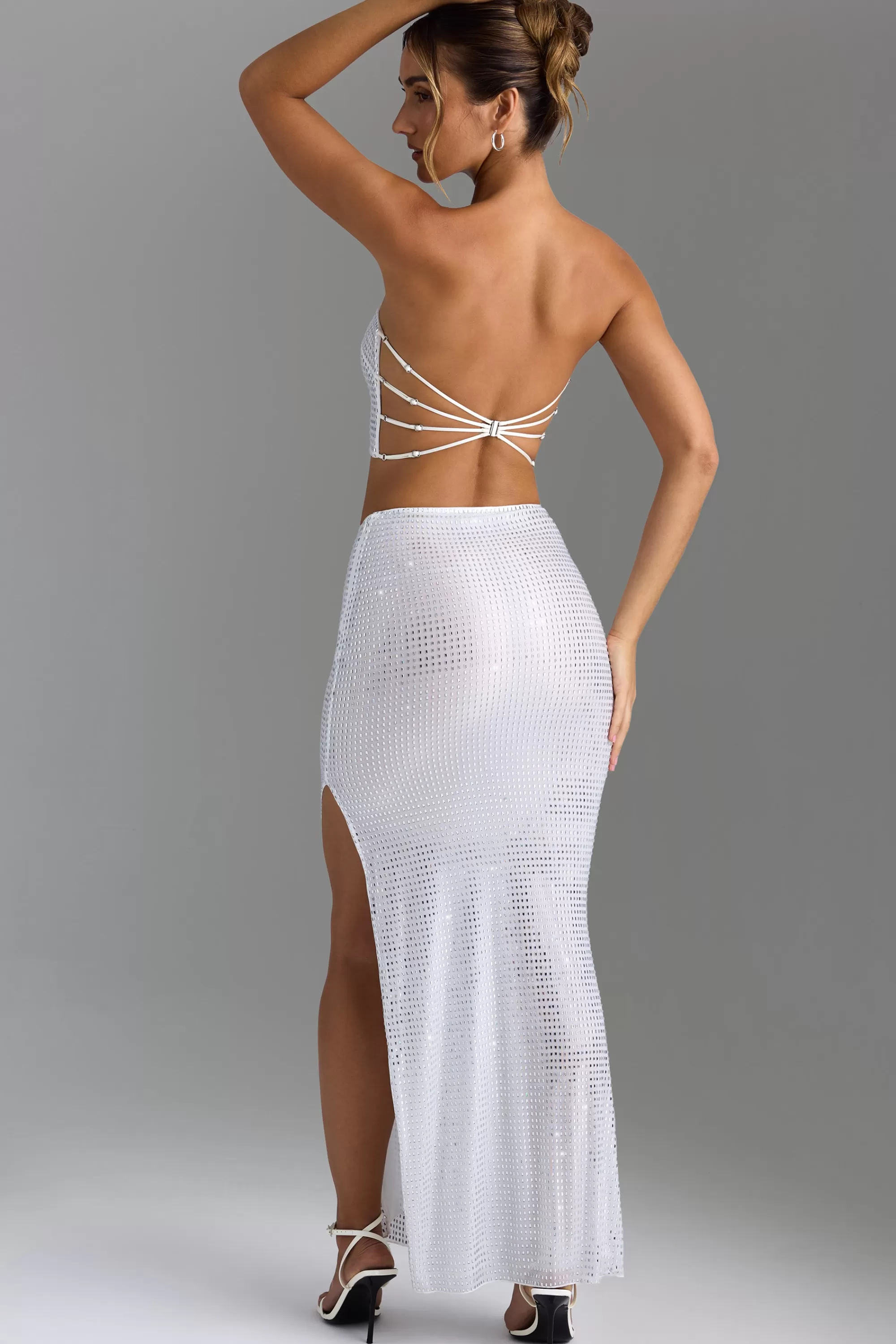 Oh Polly Embellished V-Waist Maxi Skirt in White Fashion