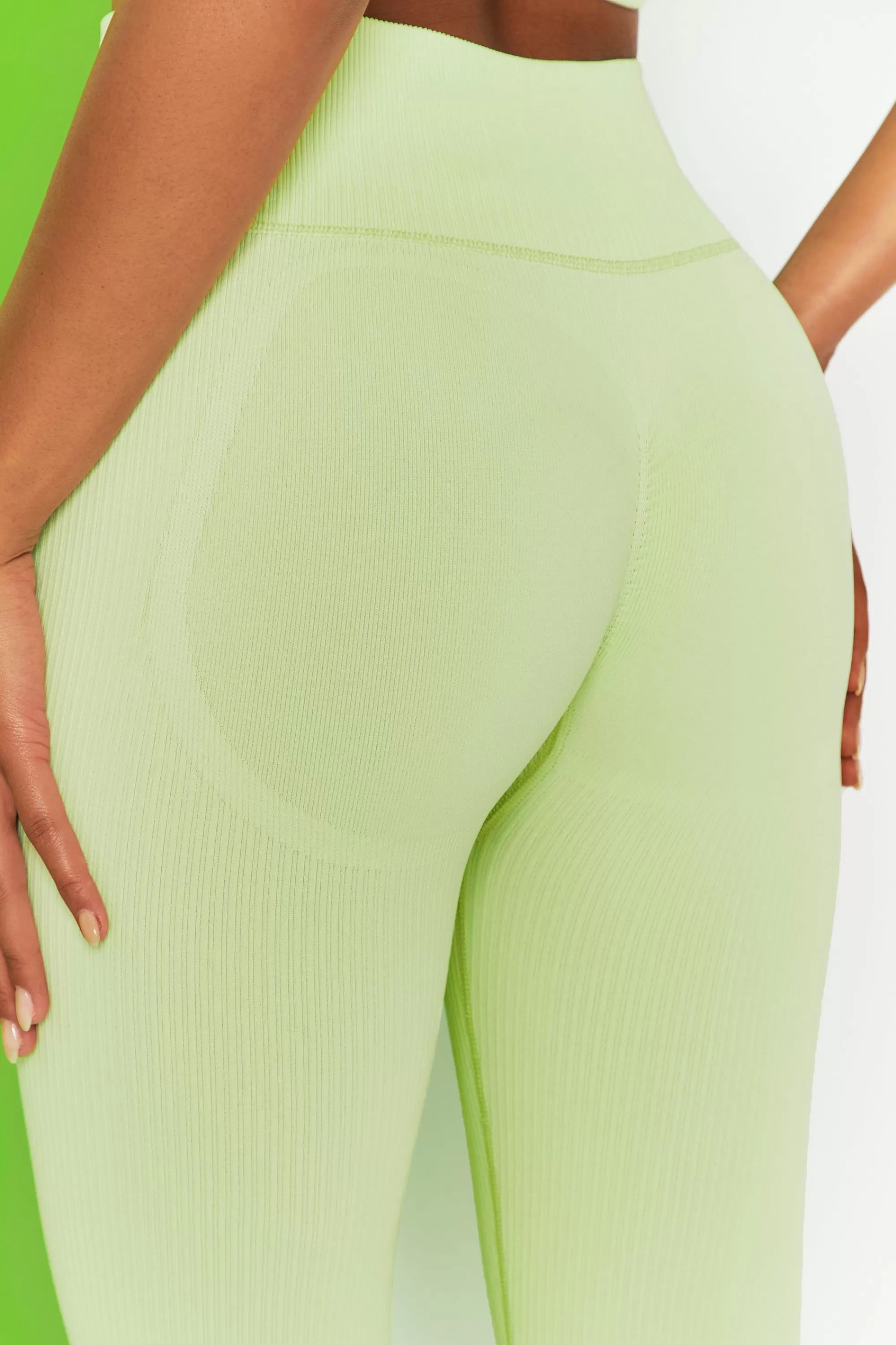 Oh Polly Energise Petite Ribbed Tie Front Full Length Leggings in Lime Cheap