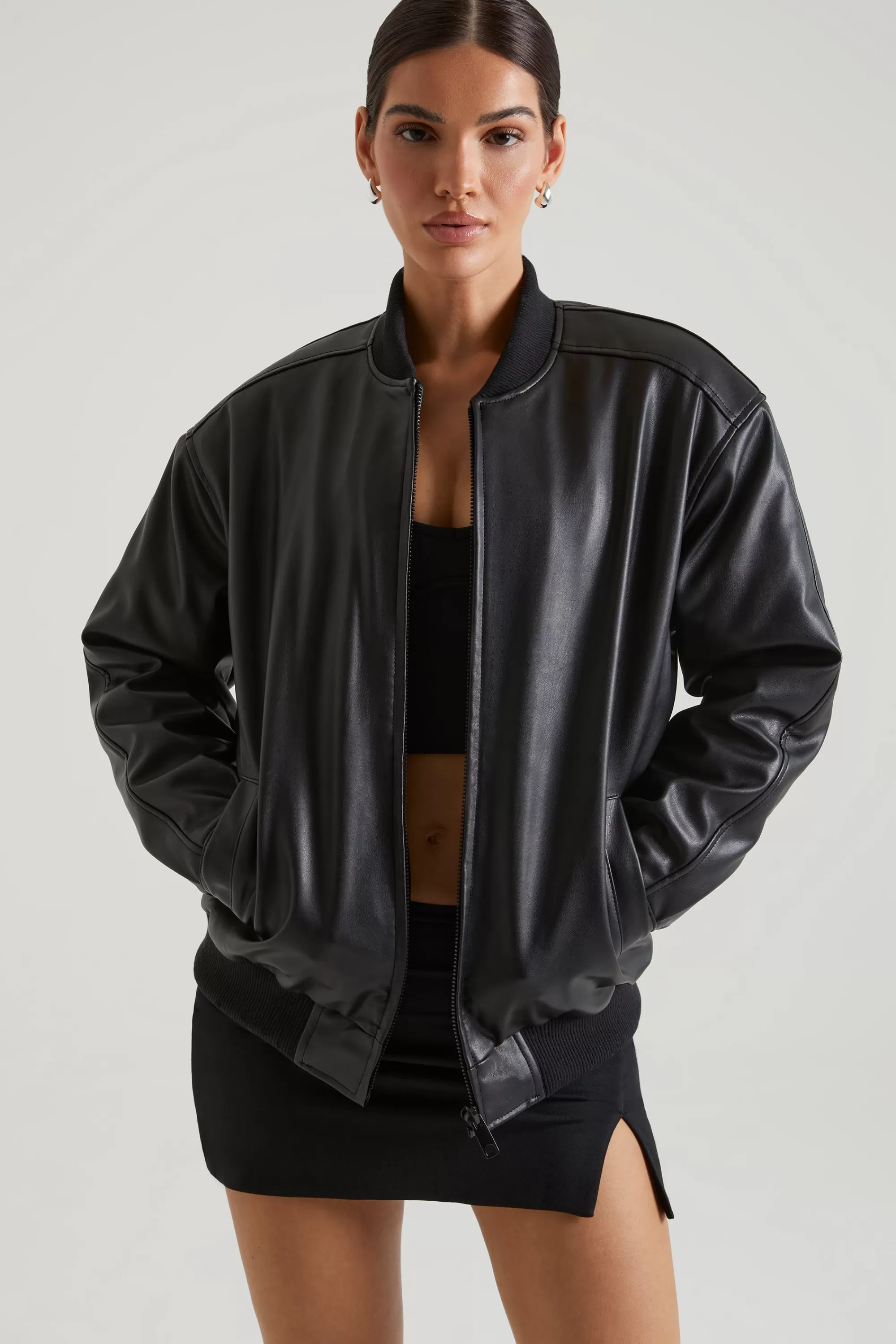 Oh Polly Faux Leather Jacket in Black Best