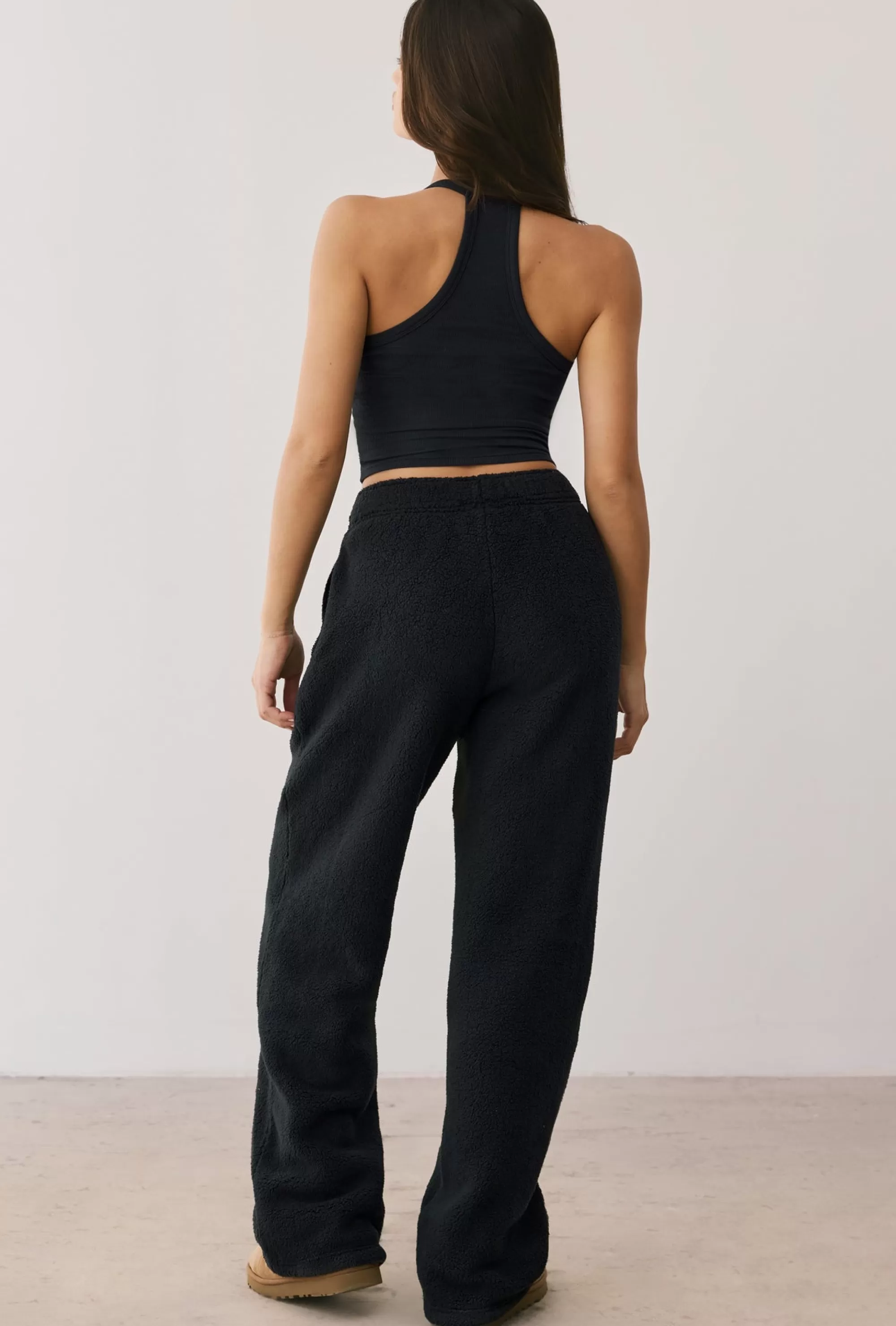 Oh Polly Fleece Wide Leg Joggers in Onyx Sale