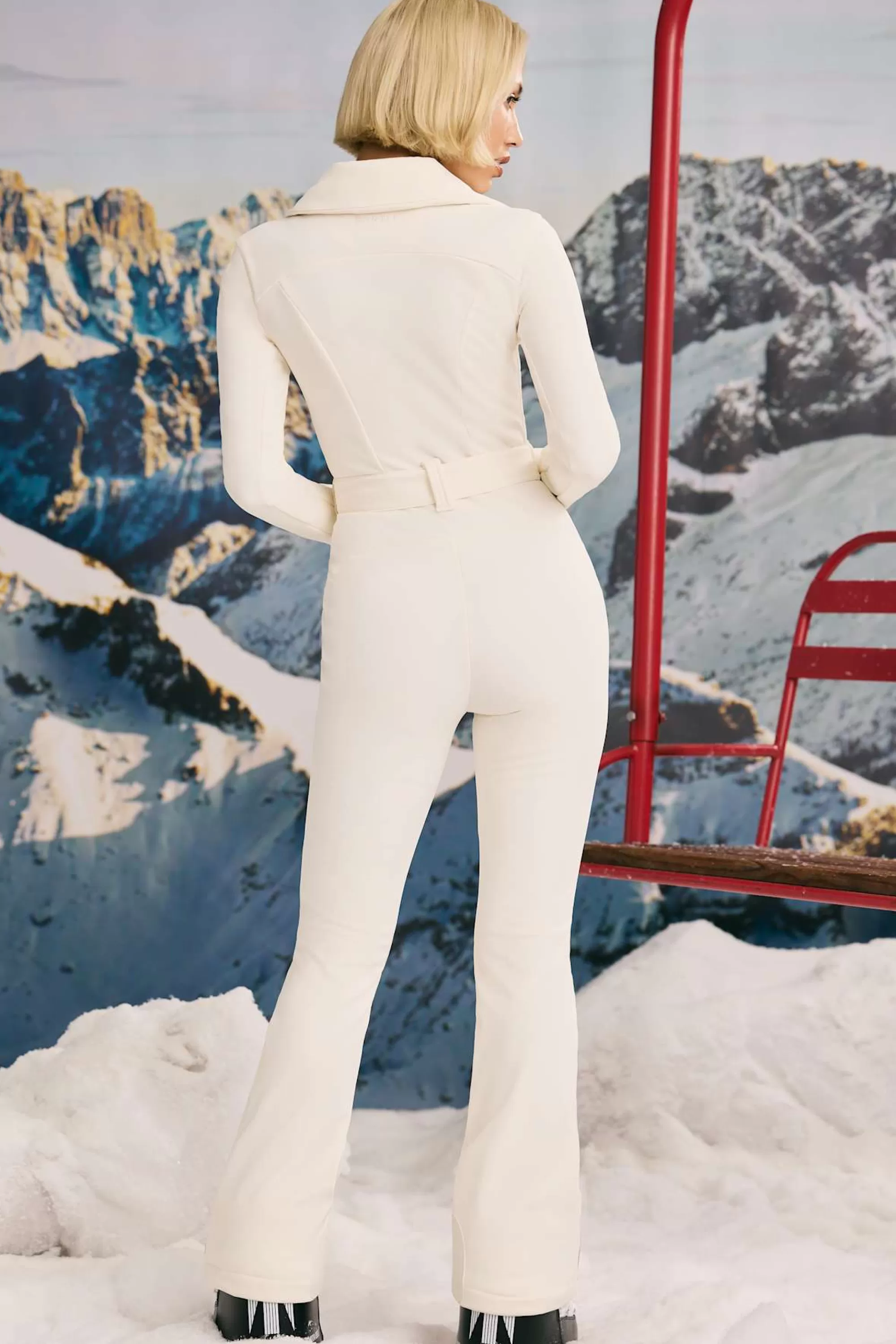 Oh Polly Fleece-Lined Belted Ski Suit in Ice White IceWhite New