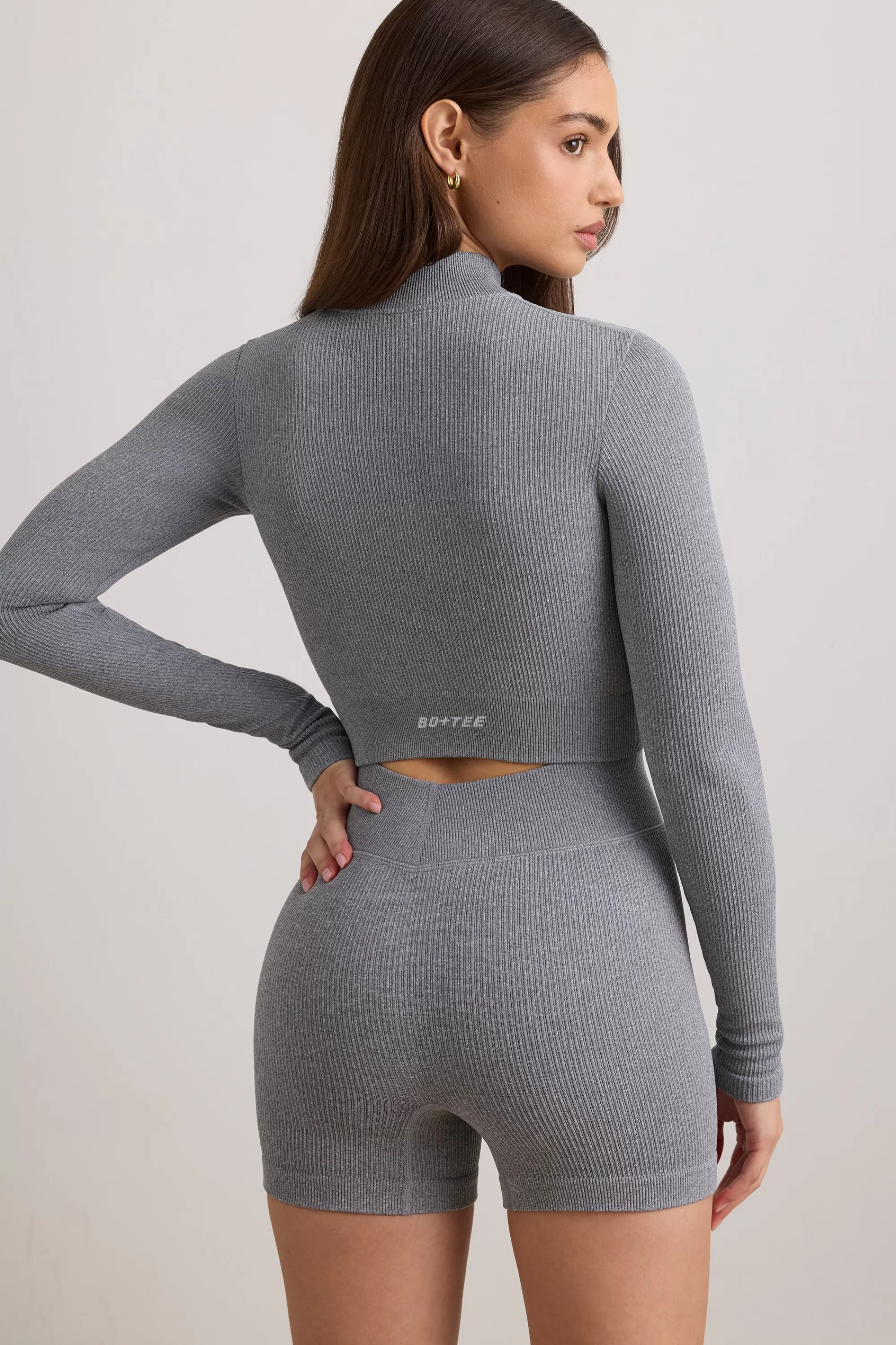 Oh Polly FlexiRib Cropped Jacket in Grey Melange GreyMelange Discount