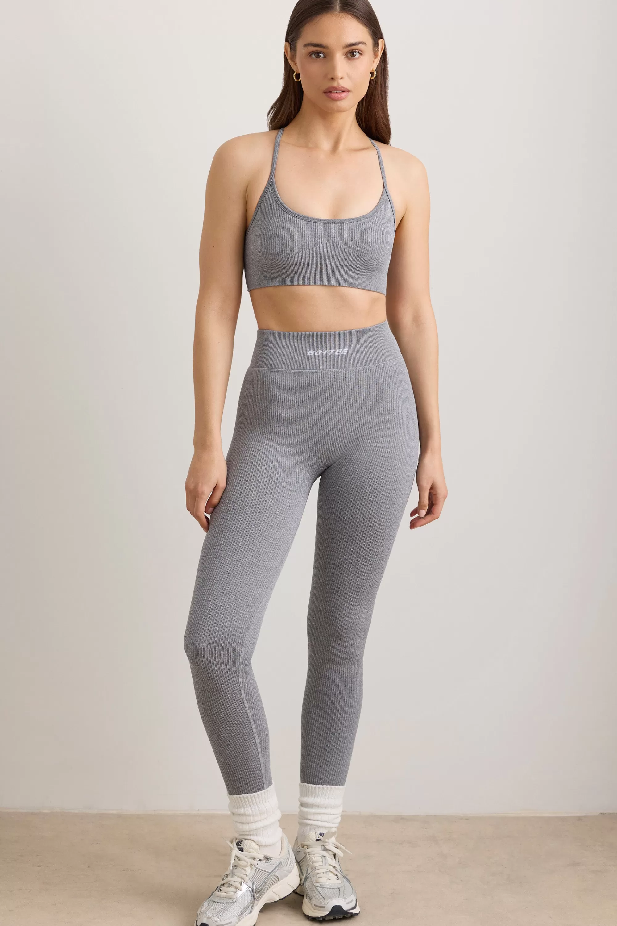 Oh Polly FlexiRib High Waist Leggings in Grey Melange GreyMelange Clearance