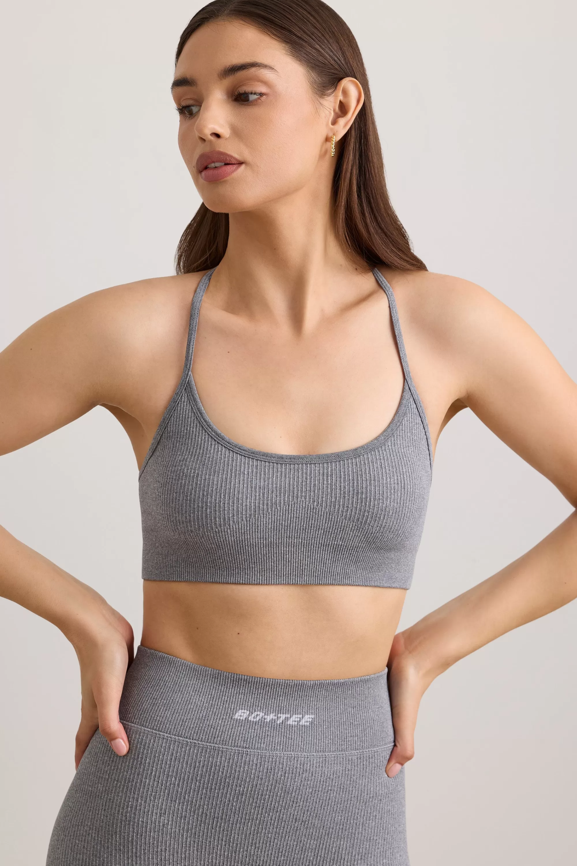 Oh Polly FlexiRib Scoop Neck Sports Bra in Grey Melange GreyMelange Clearance