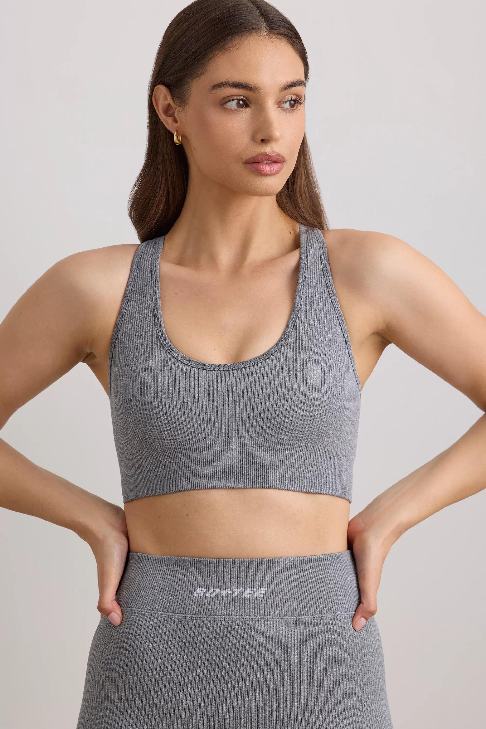 Oh Polly FlexiRib Wide Strap Sports Bra in Grey Melange GreyMelange Store