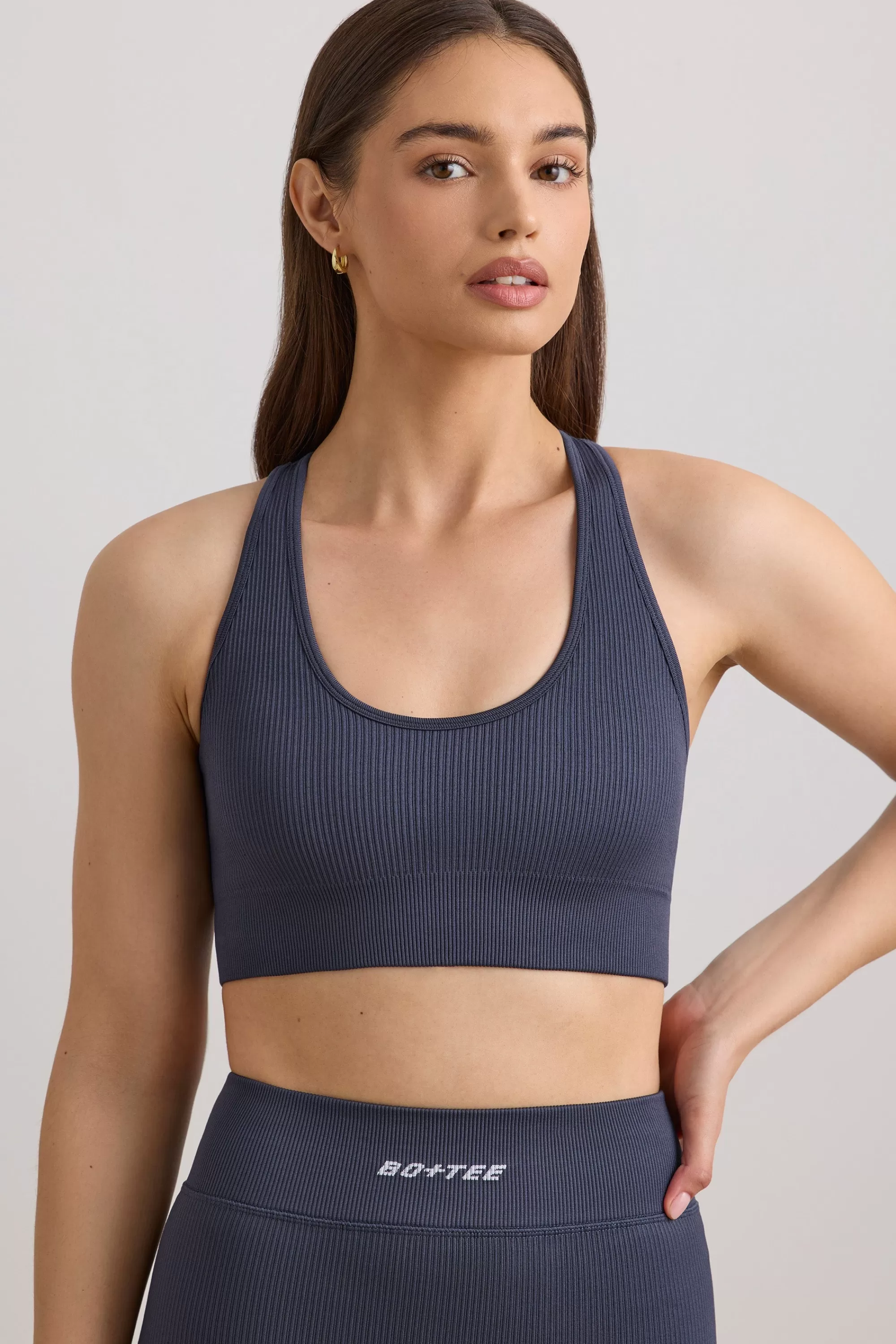 Oh Polly FlexiRib Wide Strap Sports Bra in Slate Fashion