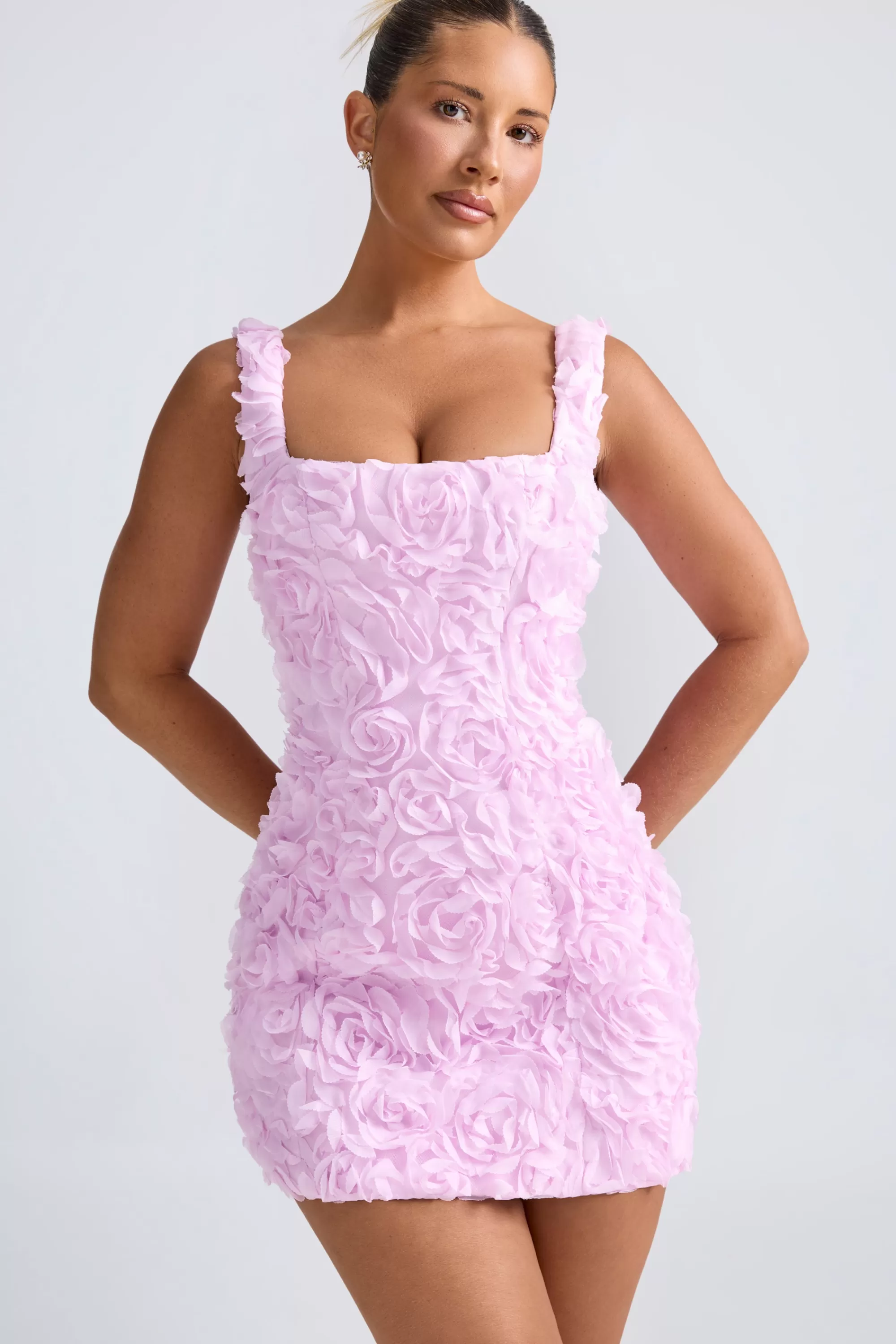 Oh Polly Floral-Appliqué Corset Mini Dress in Lilac Fashion