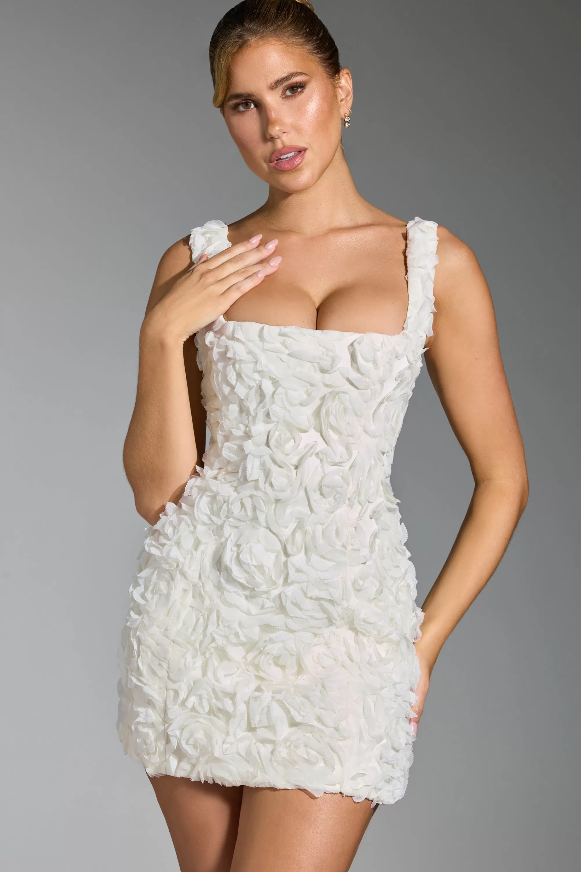 Oh Polly Floral-Appliqué Corset Mini Dress in White Discount
