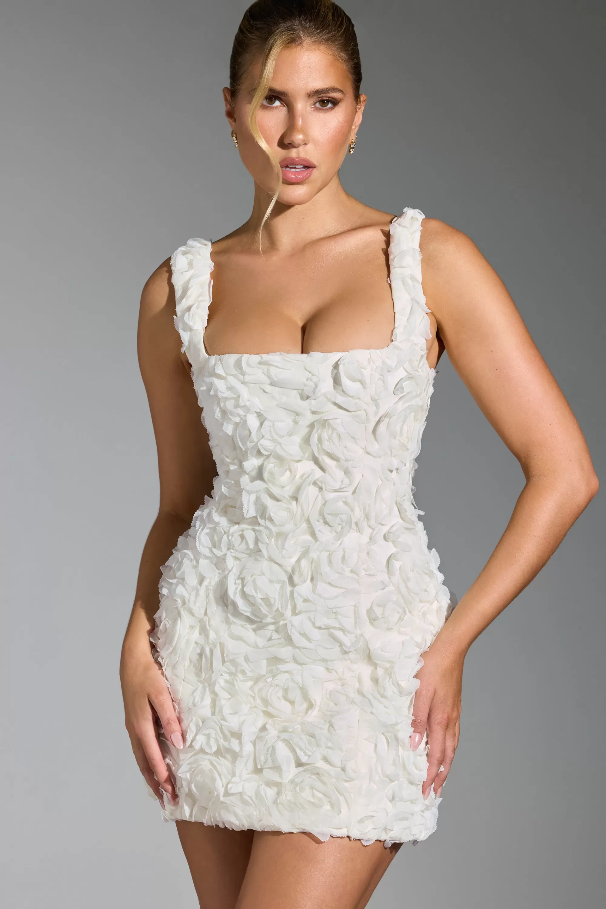 Oh Polly Floral-Appliqué Corset Mini Dress in White Discount