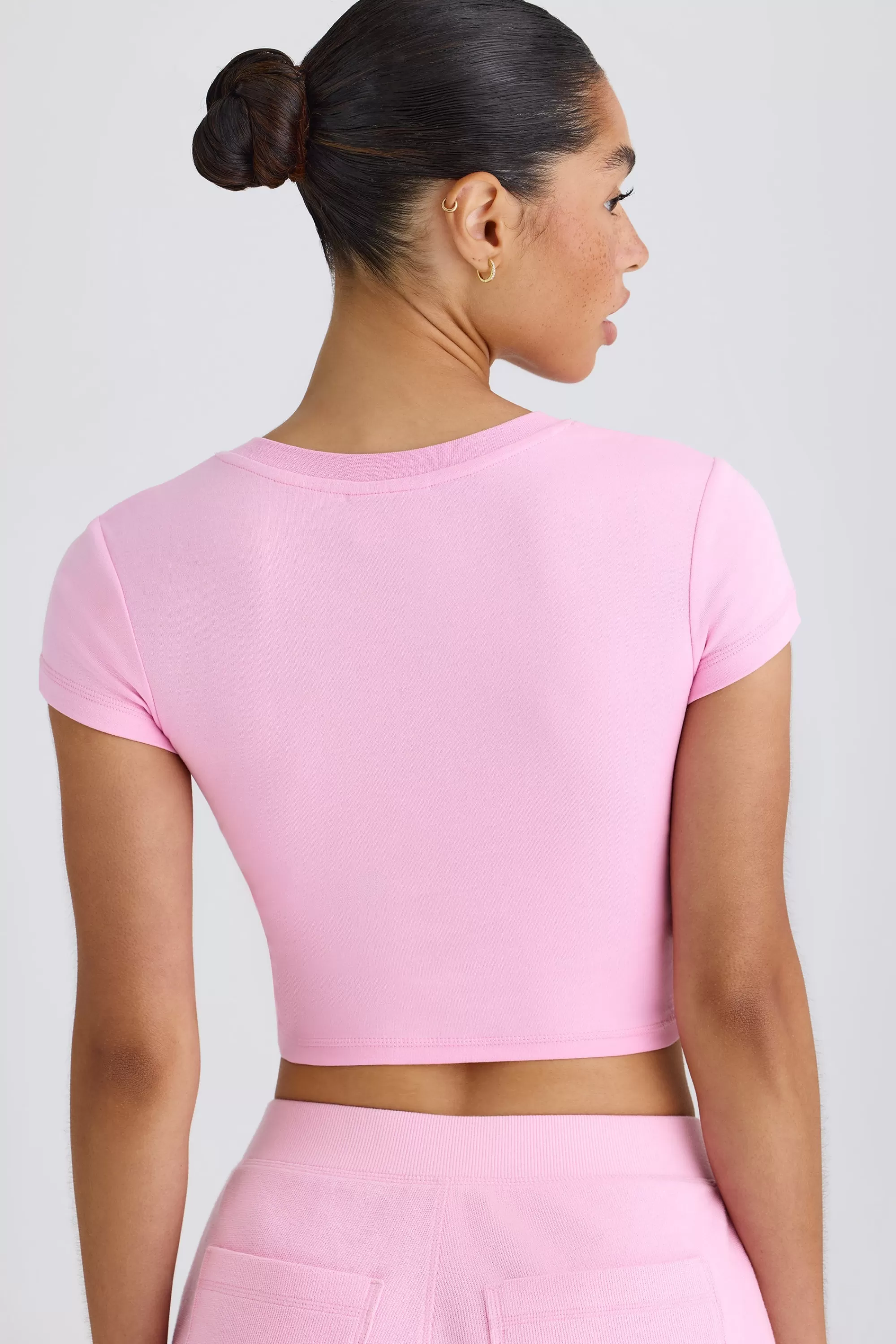 Oh Polly Graphic-Print Cropped T-Shirt in Bubblegum Pink BubblegumPink Outlet