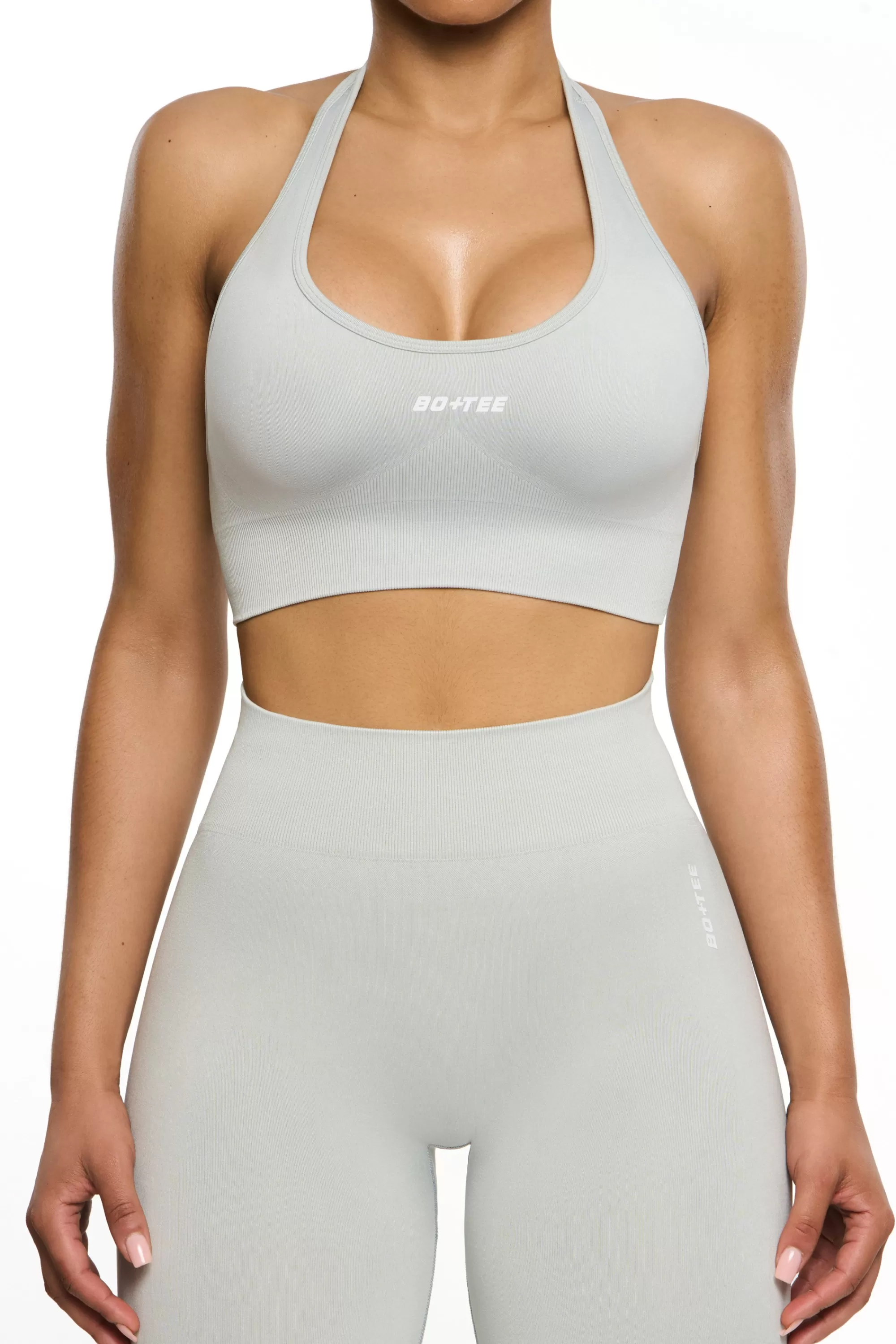 Oh Polly Halter Neck Sports Bra in Grey Hot