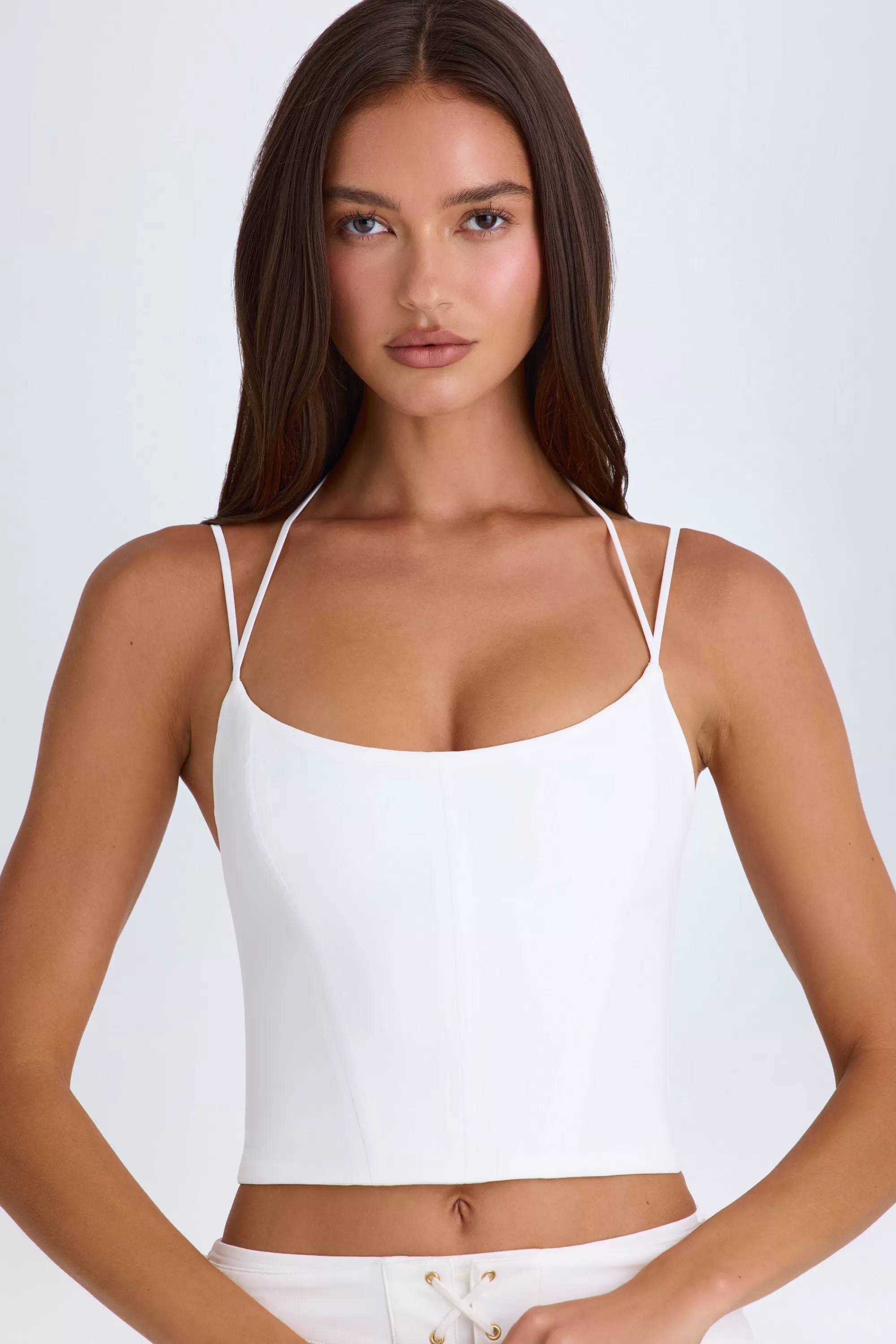 Oh Polly Halterneck Corset Top in White Shop