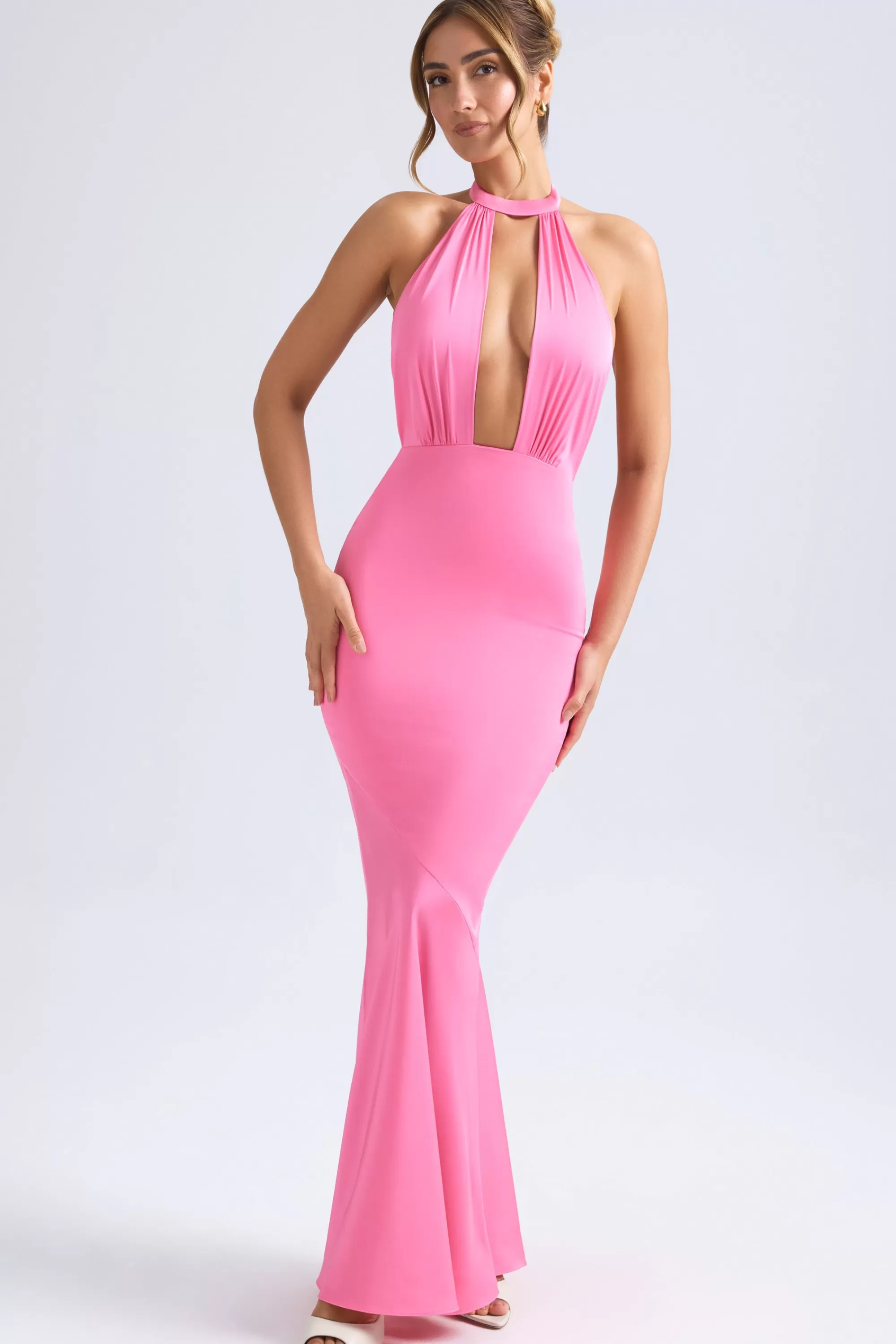 Oh Polly Halterneck Fishtail Gown in Hot Pink HotPink Store