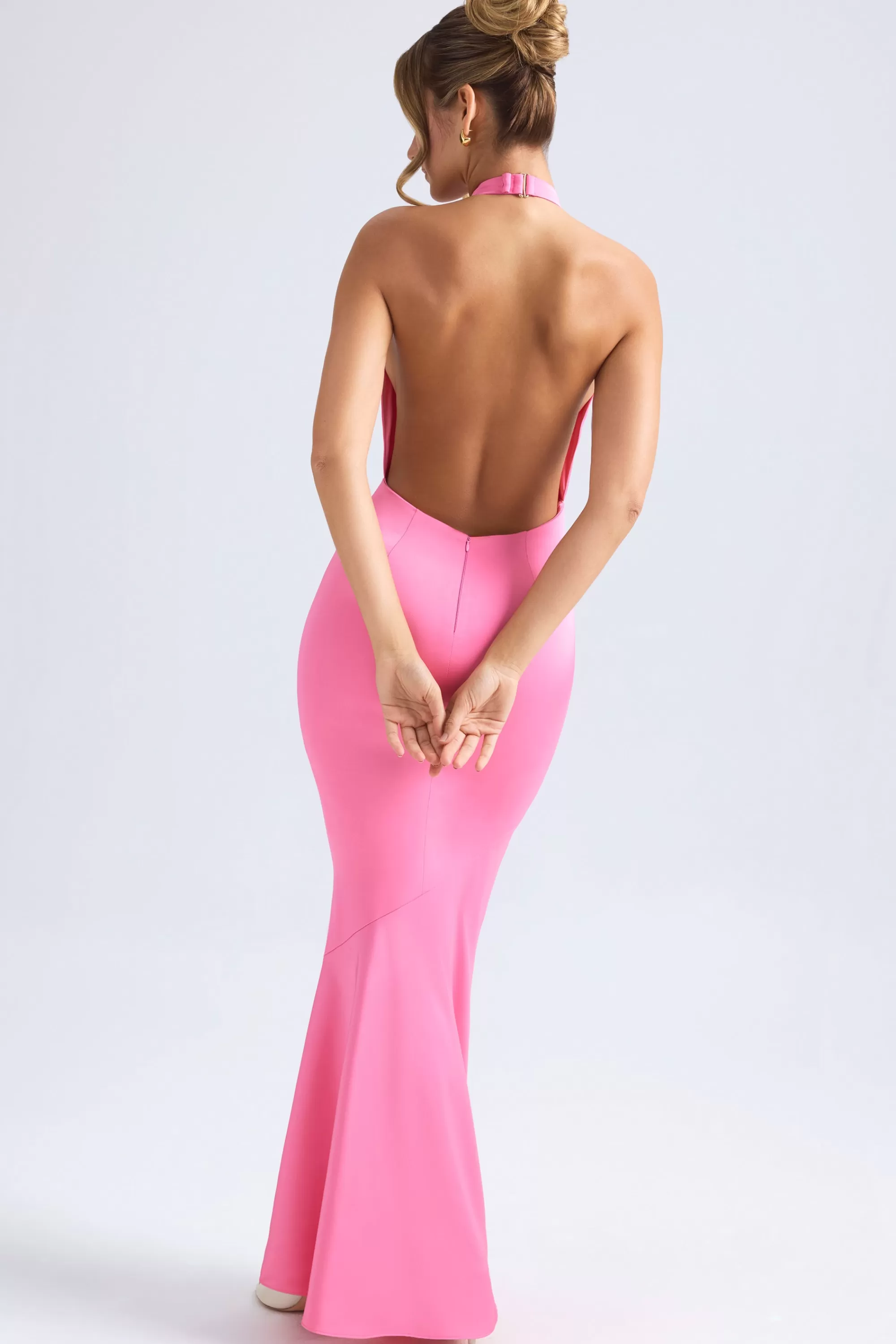 Oh Polly Halterneck Fishtail Gown in Hot Pink HotPink Store