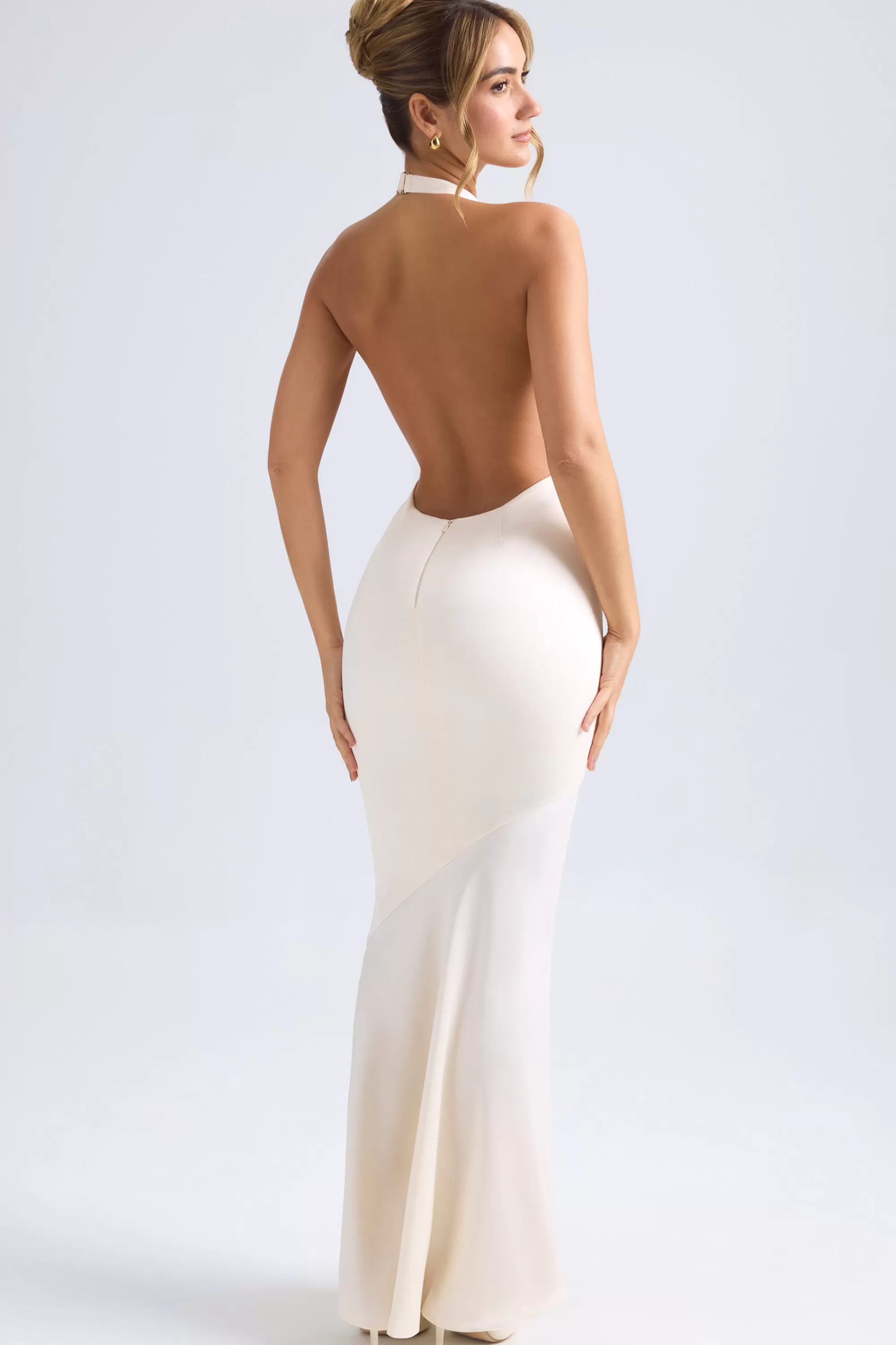 Oh Polly Halterneck Fishtail Gown in Ivory Outlet