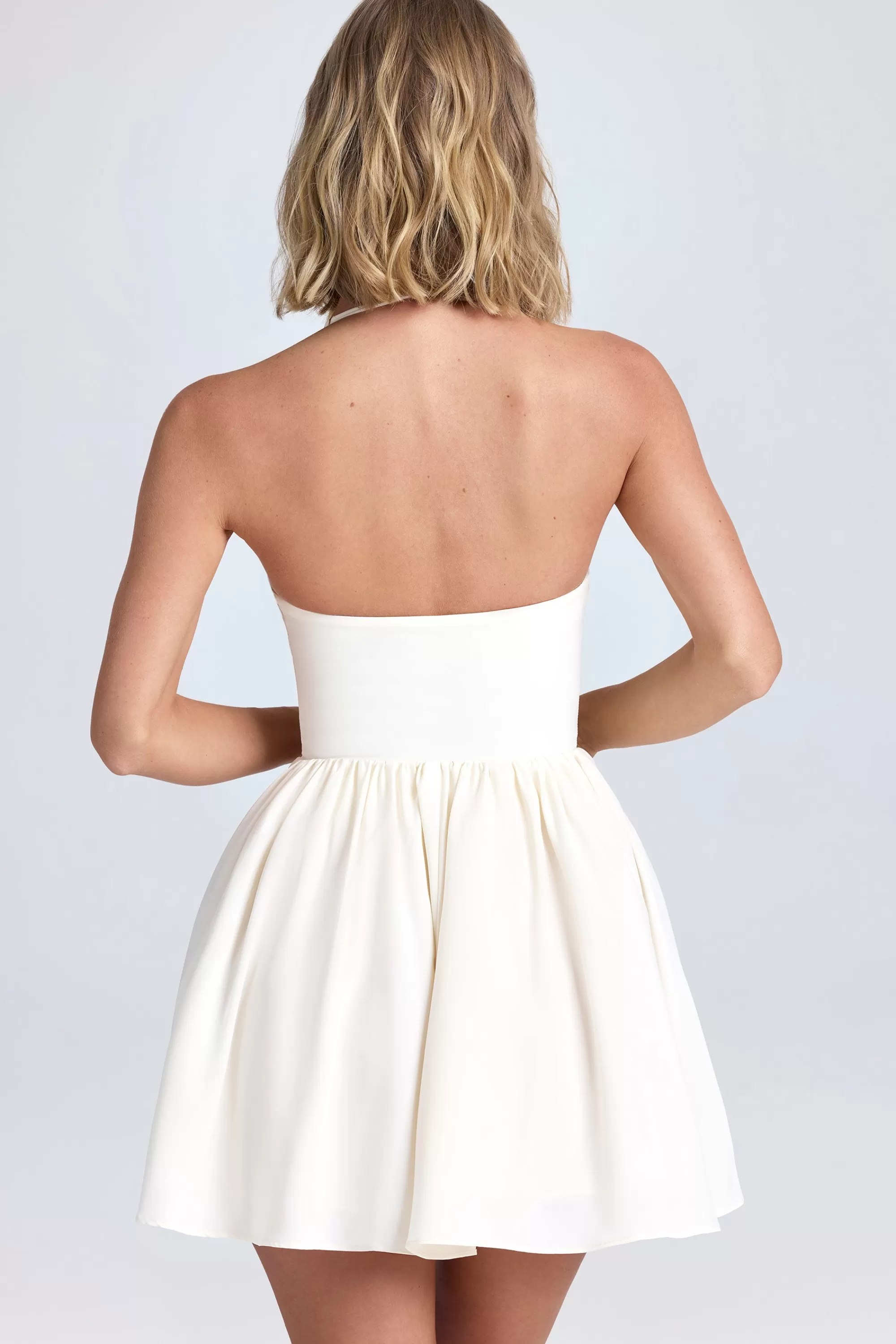 Oh Polly Halterneck Floral-Appliqué Corset Mini Dress in Ivory Best