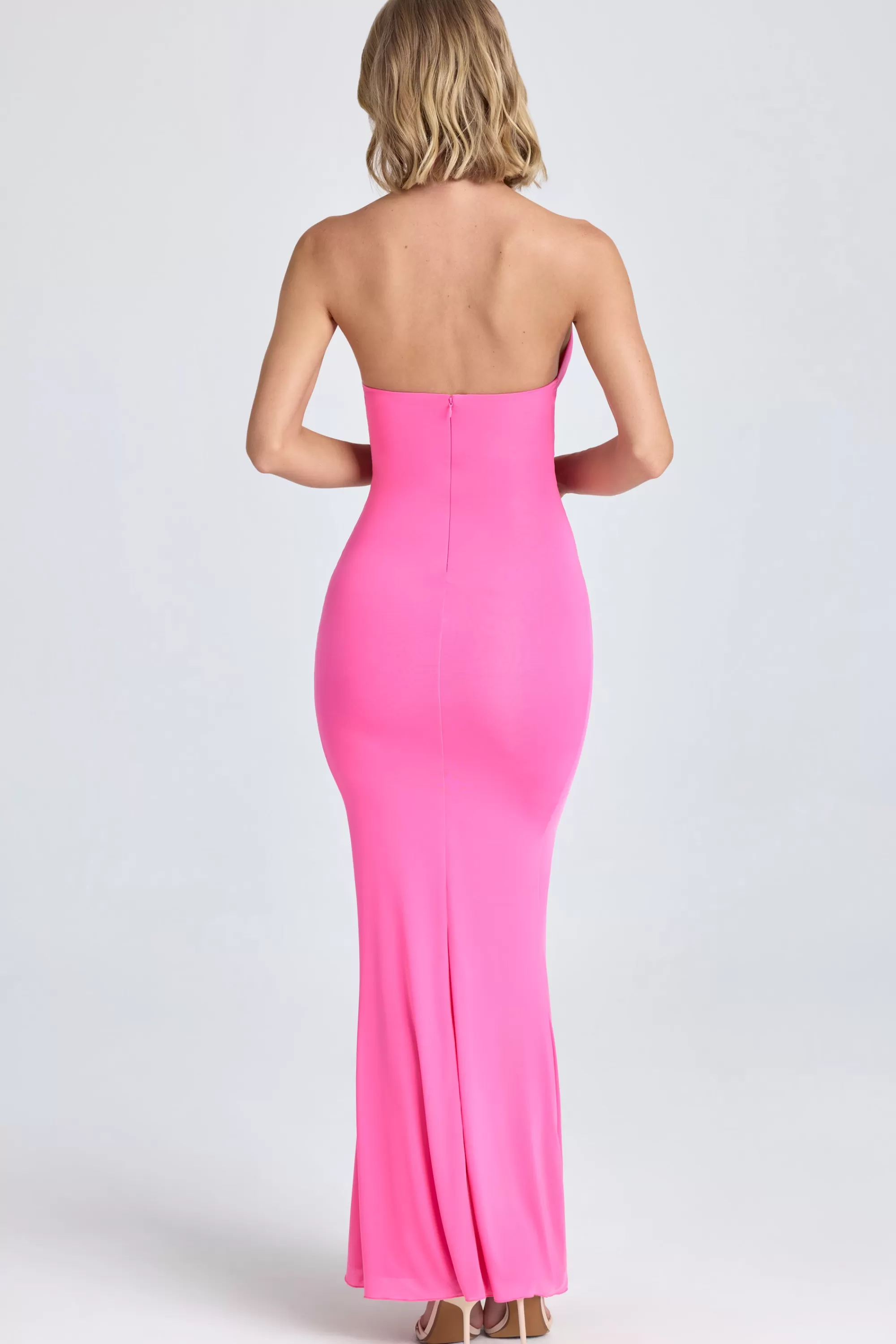 Oh Polly Halterneck Ruffle-Trim Gown in Lollipop Pink LollipopPink Online