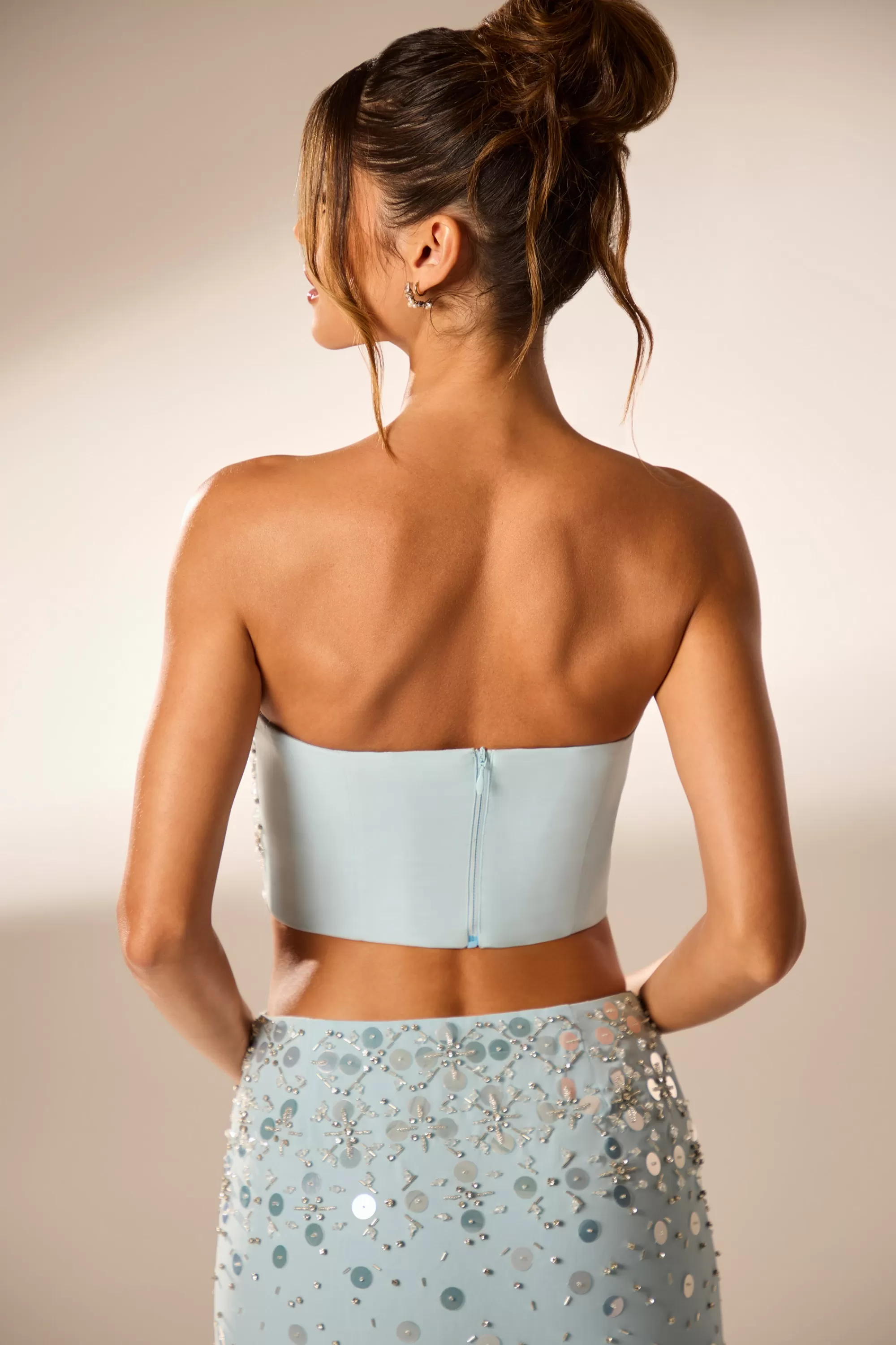 Oh Polly Hand Embellished Bandeau Corset Crop Top in Blue Best