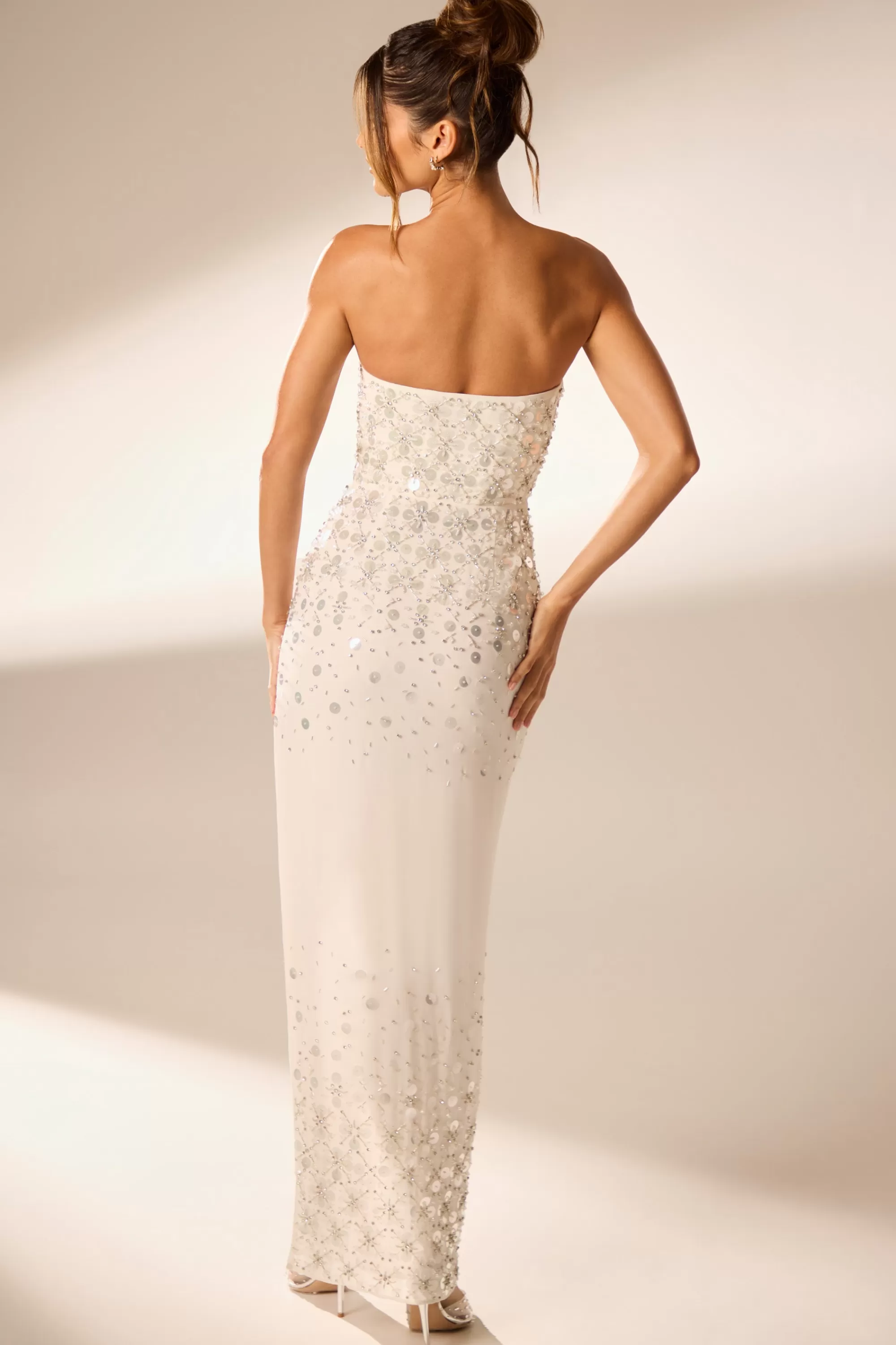 Oh Polly Hand Embellished Bandeau Maxi Dress in Ivory Best