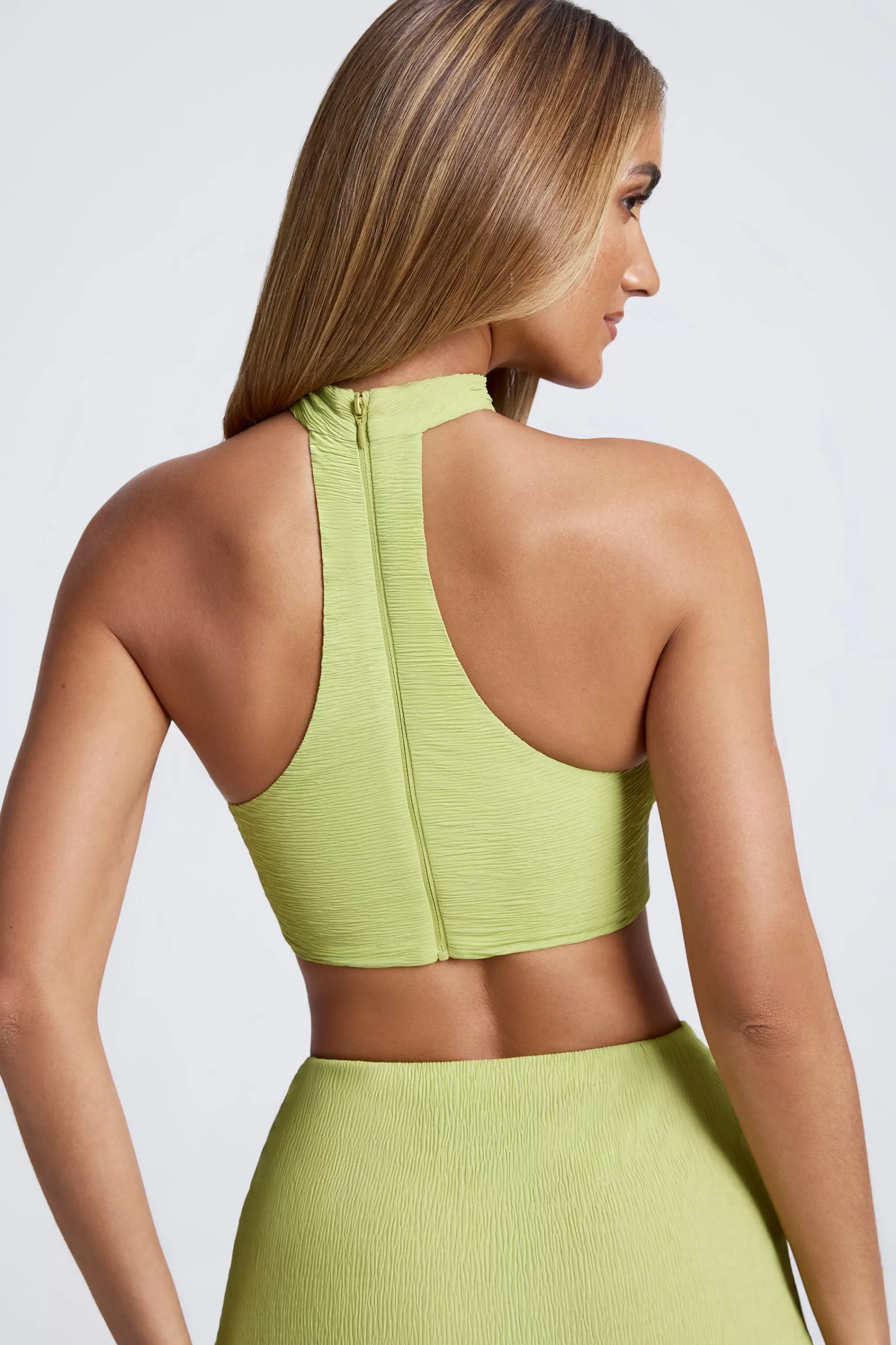 Oh Polly Hardware Detail Choker Crop Top in Olive Green OliveGreen Cheap