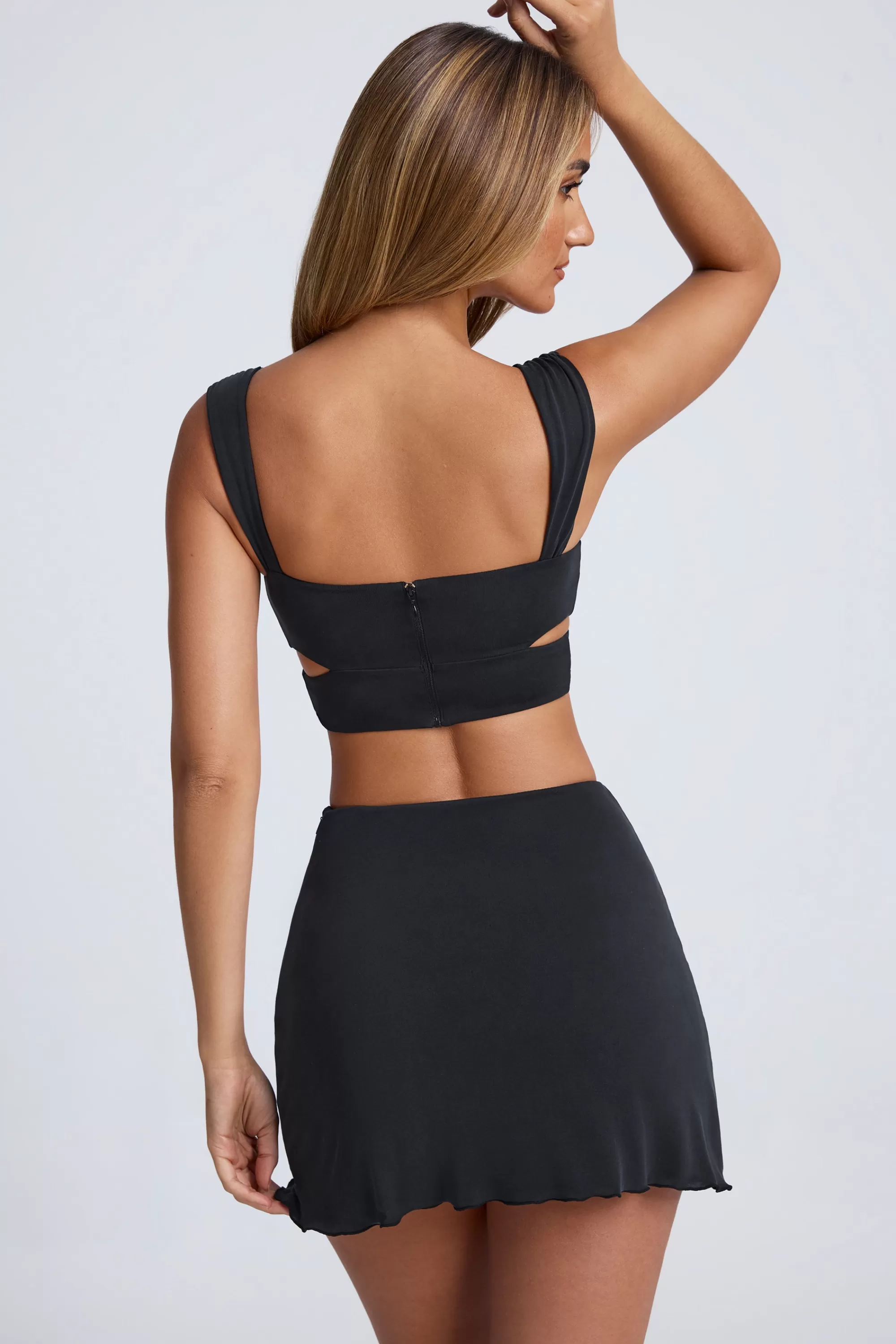 Oh Polly Hardware Detail Cut-Out Crop Top in Black Clearance