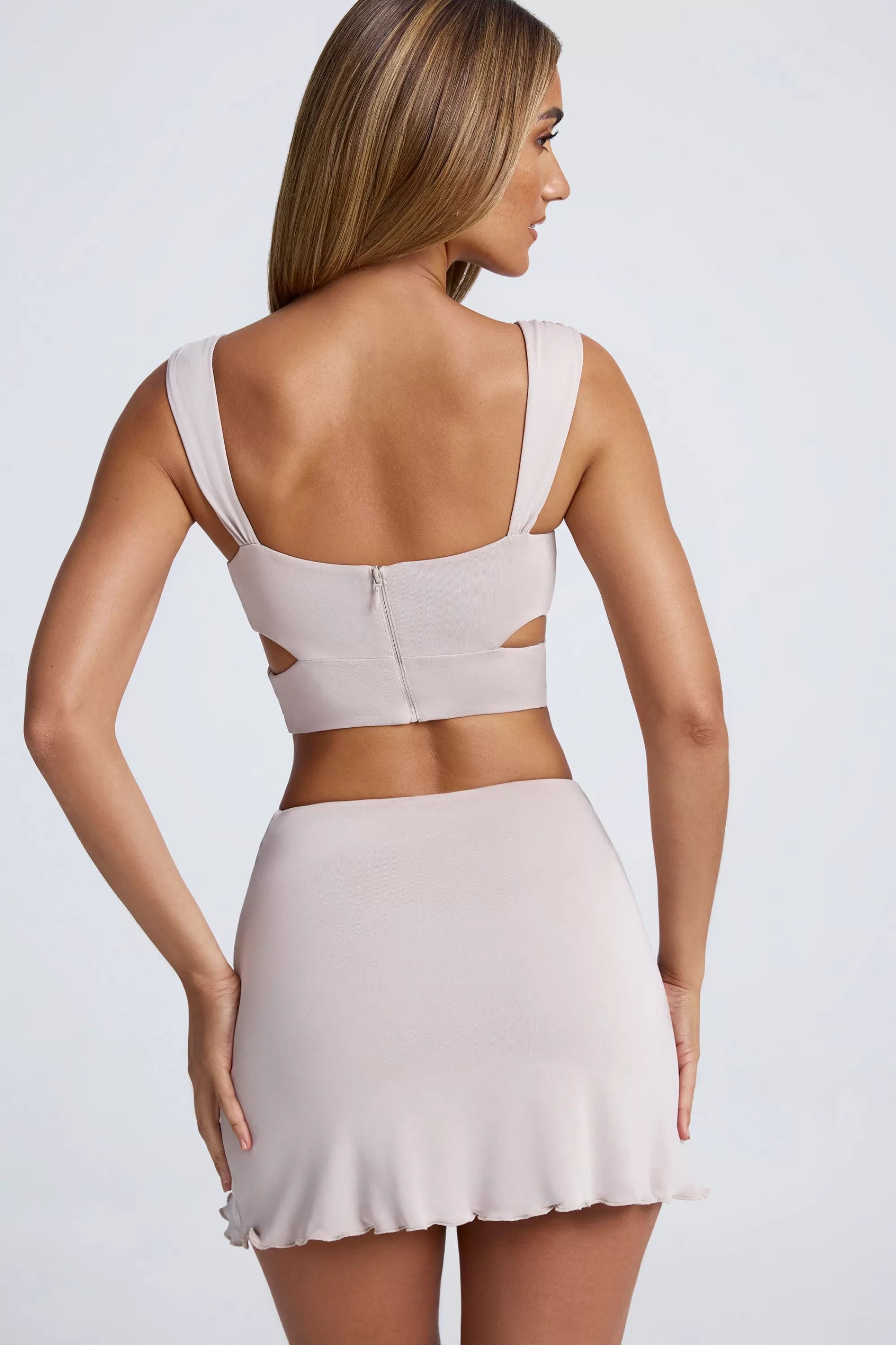 Oh Polly Hardware Detail Cut-Out Crop Top in Sky Grey SkyGrey Best