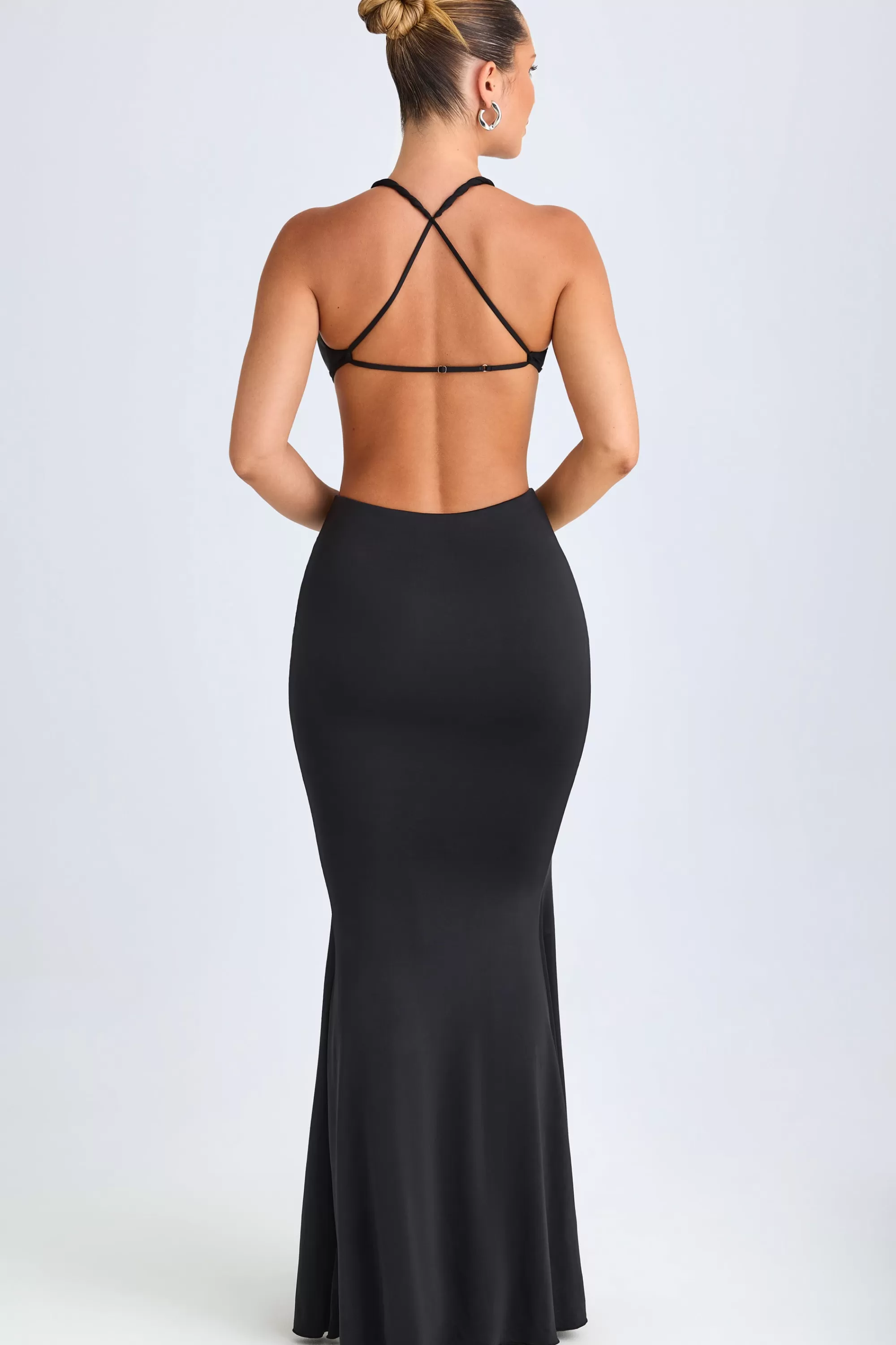 Oh Polly Hardware Detail Cut-Out Halterneck Maxi Dress in Black Hot