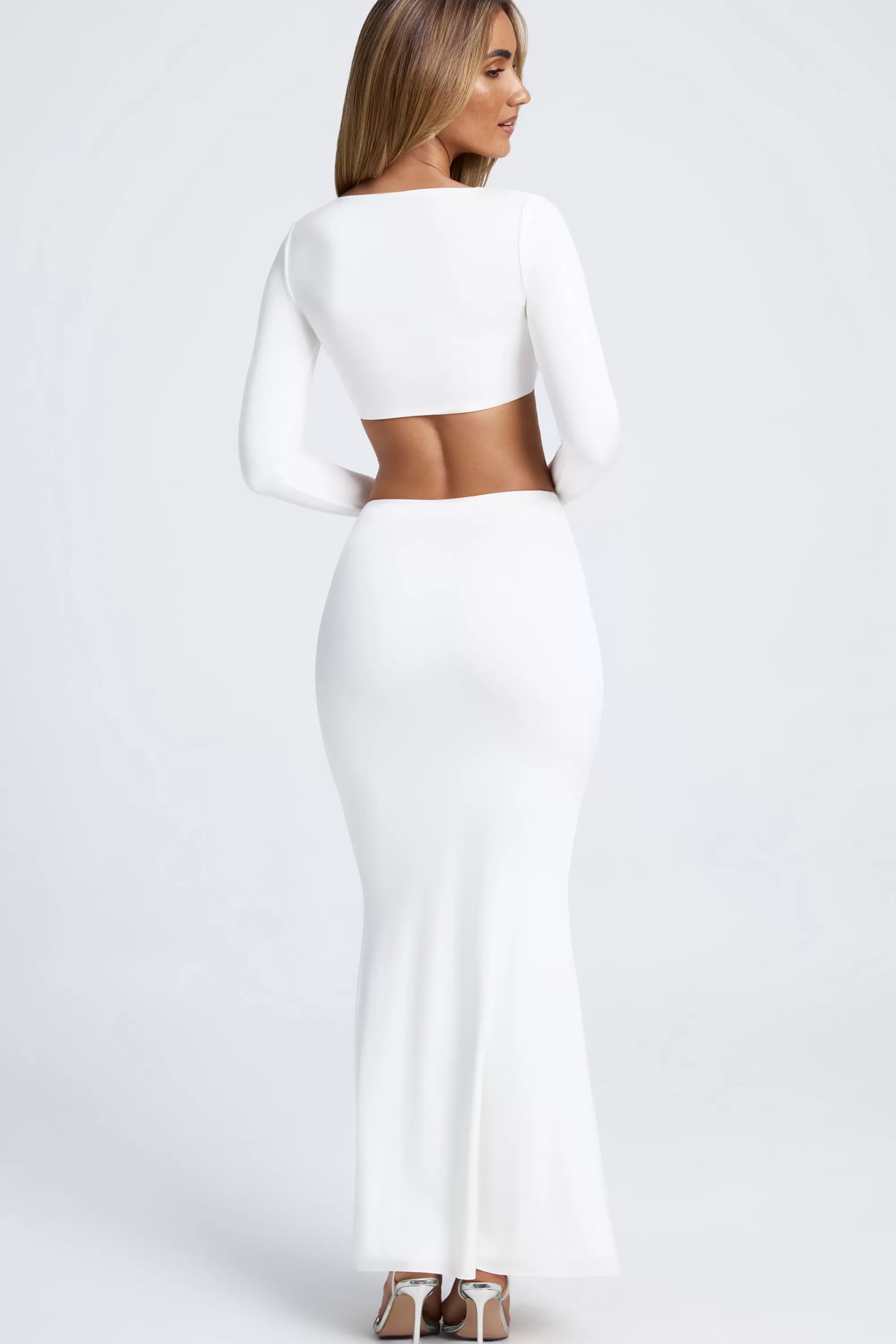 Oh Polly Hardware Detail Fishtail Maxi Skirt in White Best Sale