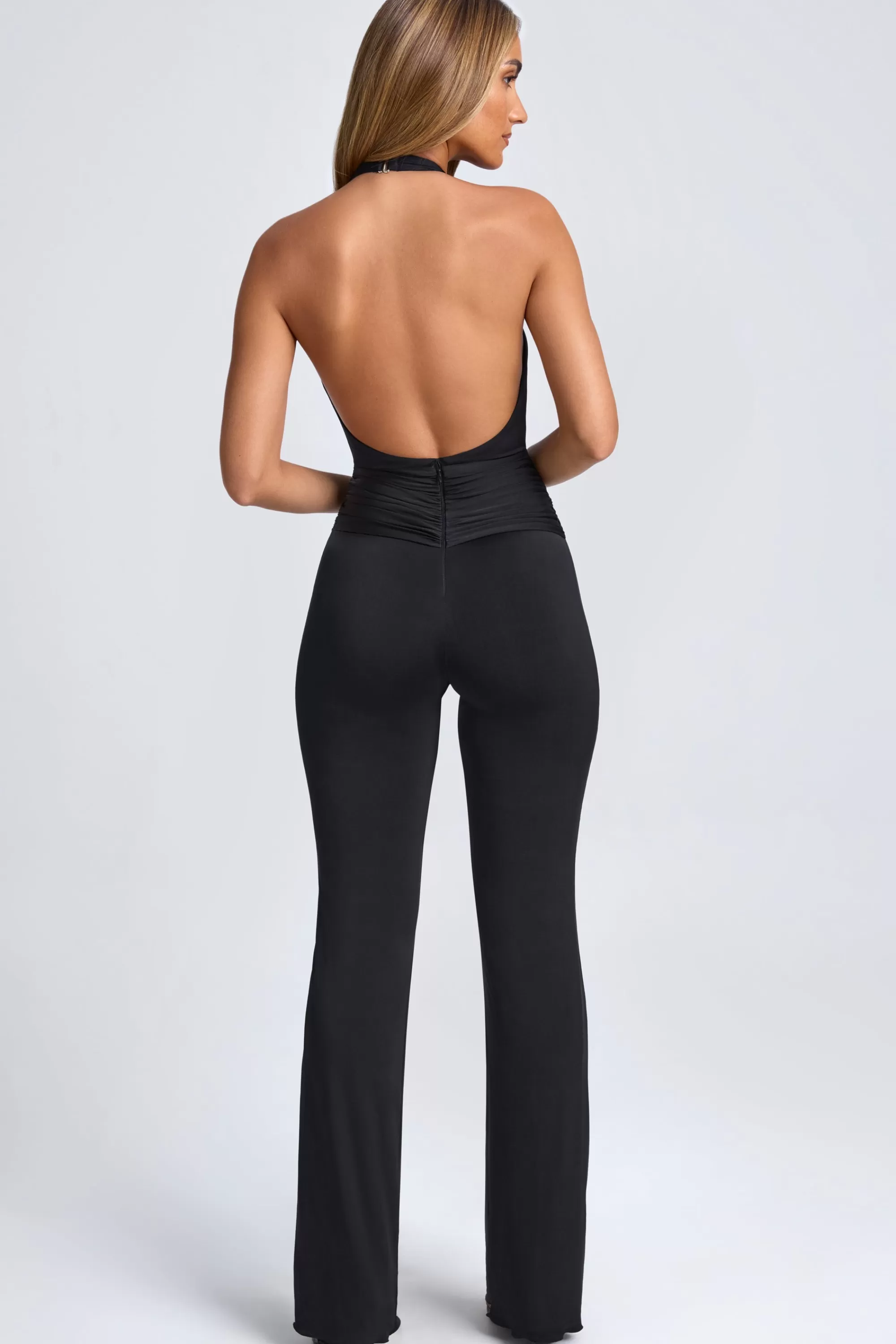 Oh Polly Hardware Detail Plunge Halterneck Jumpsuit in Black Outlet