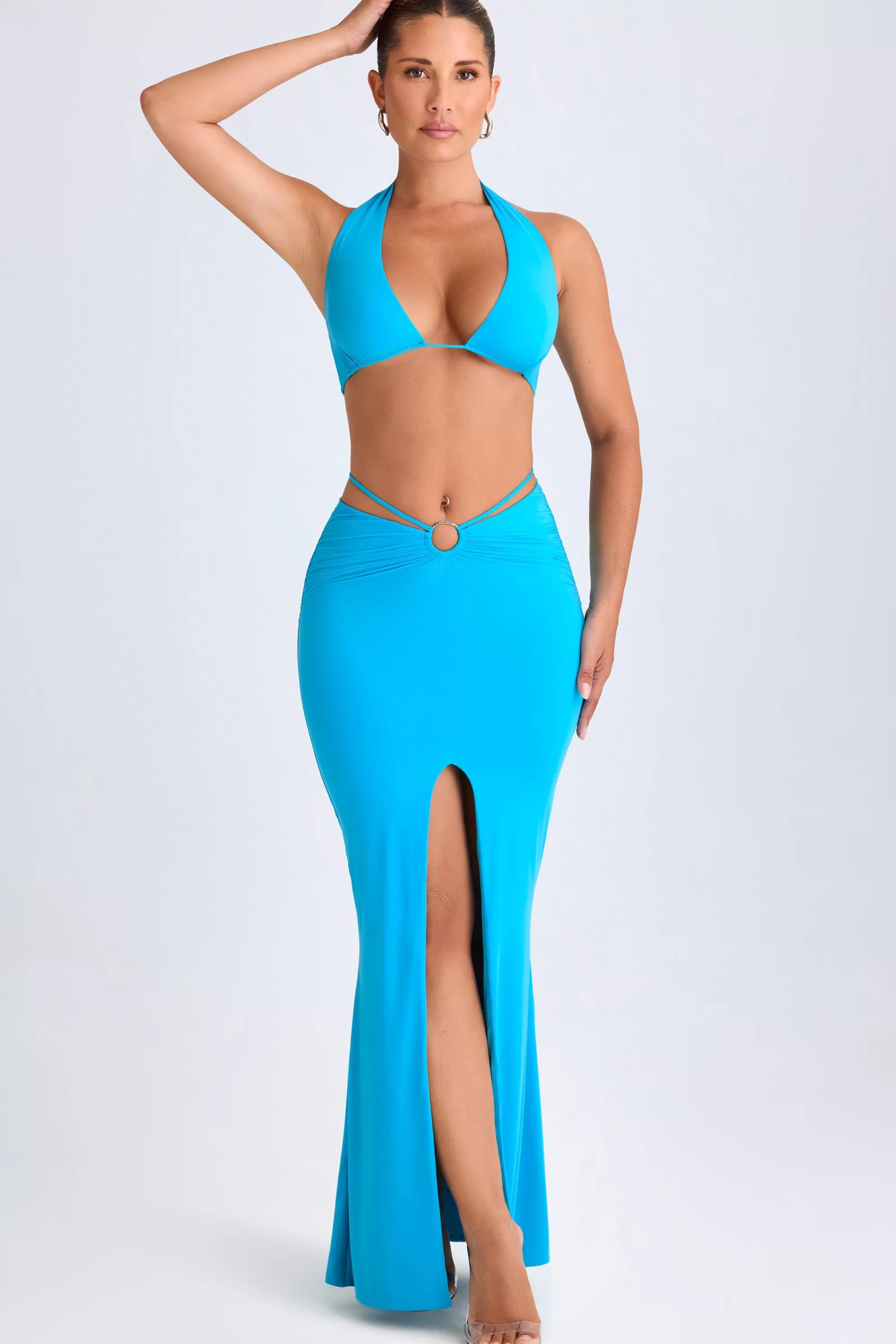 Oh Polly Hardware-Detail Mid-Rise Maxi Skirt in Aqua Blue AquaBlue Online