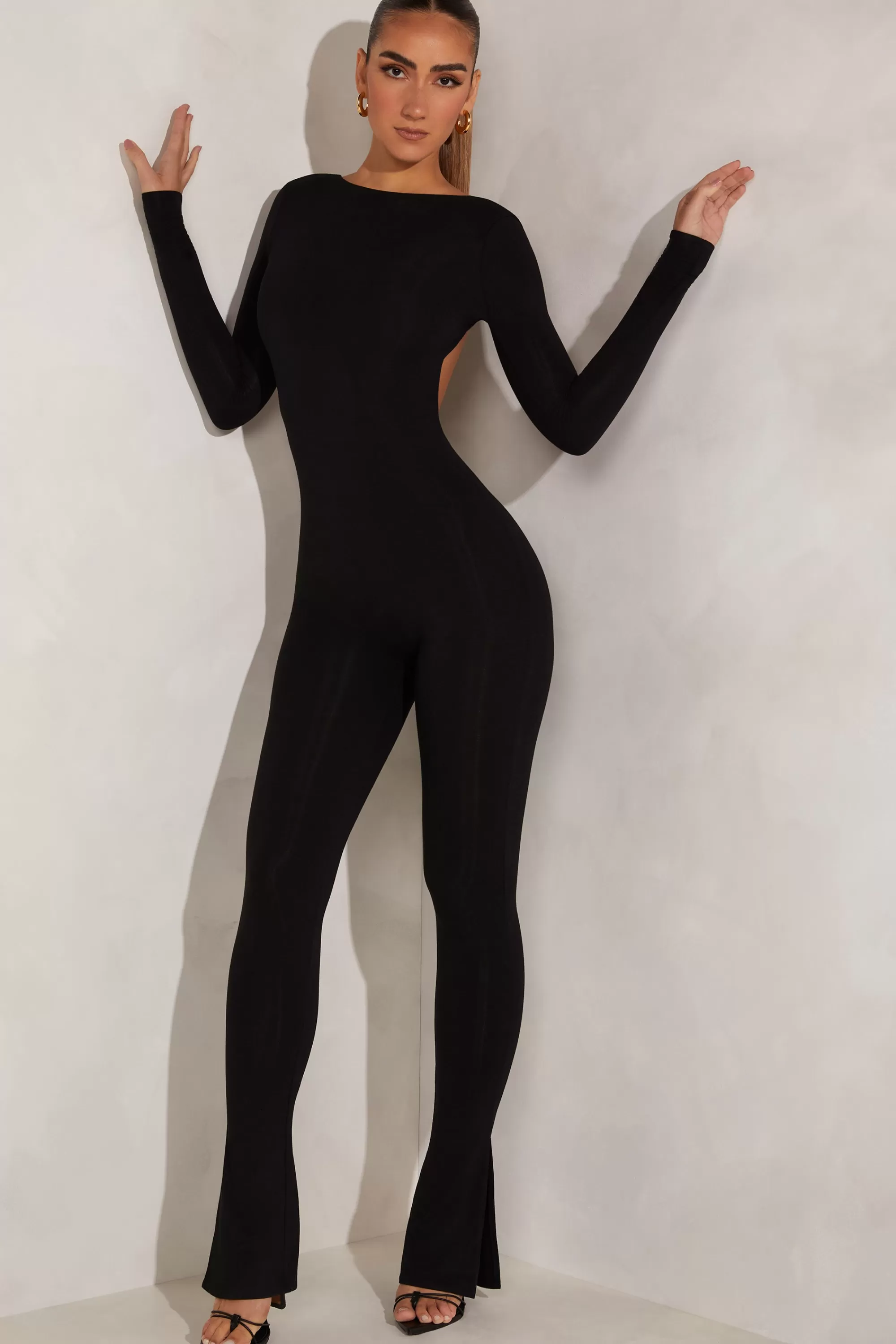 Oh Polly High Neck Open Back Jumpsuit in Black Shop