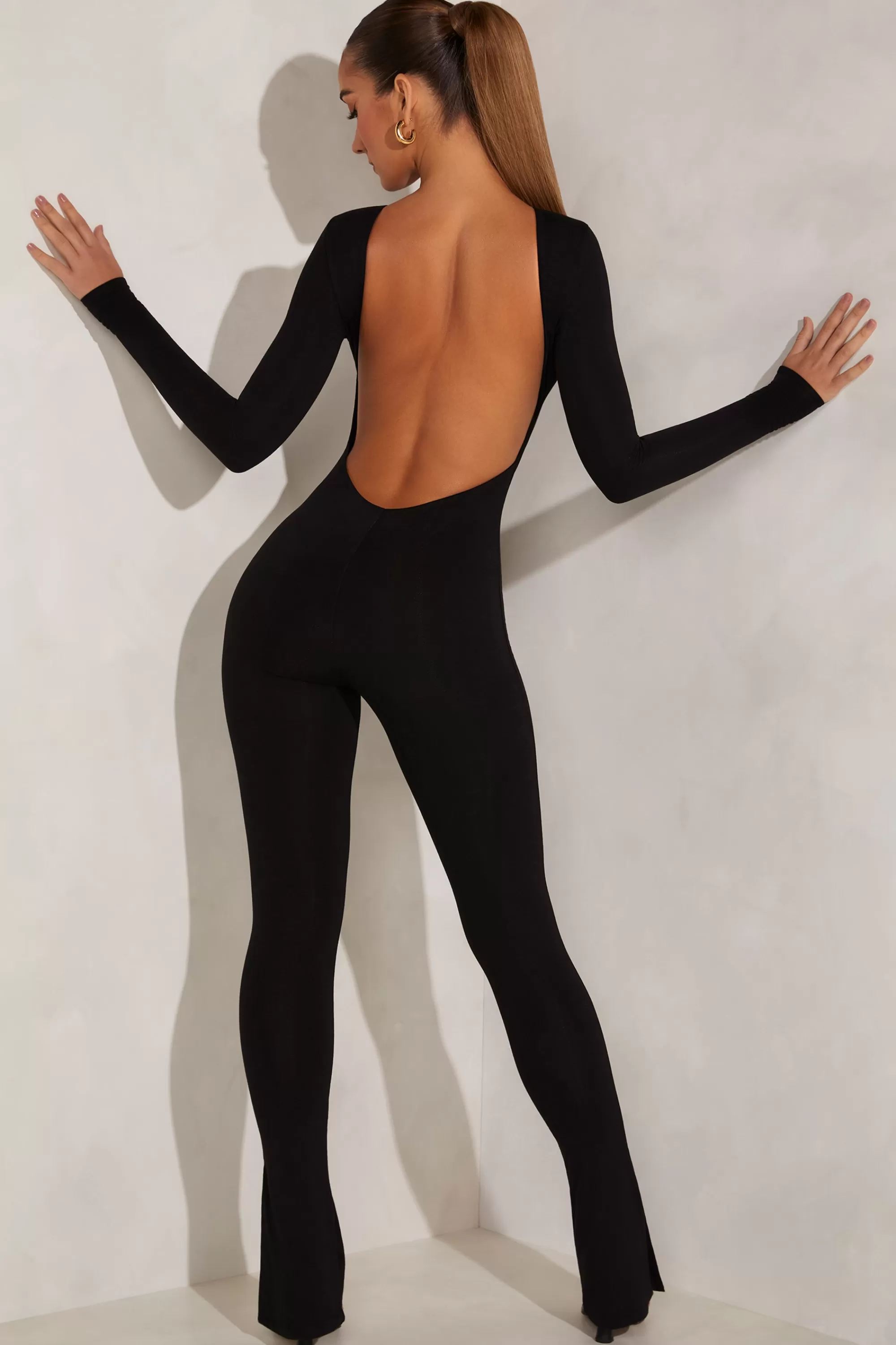 Oh Polly High Neck Open Back Jumpsuit in Black Shop