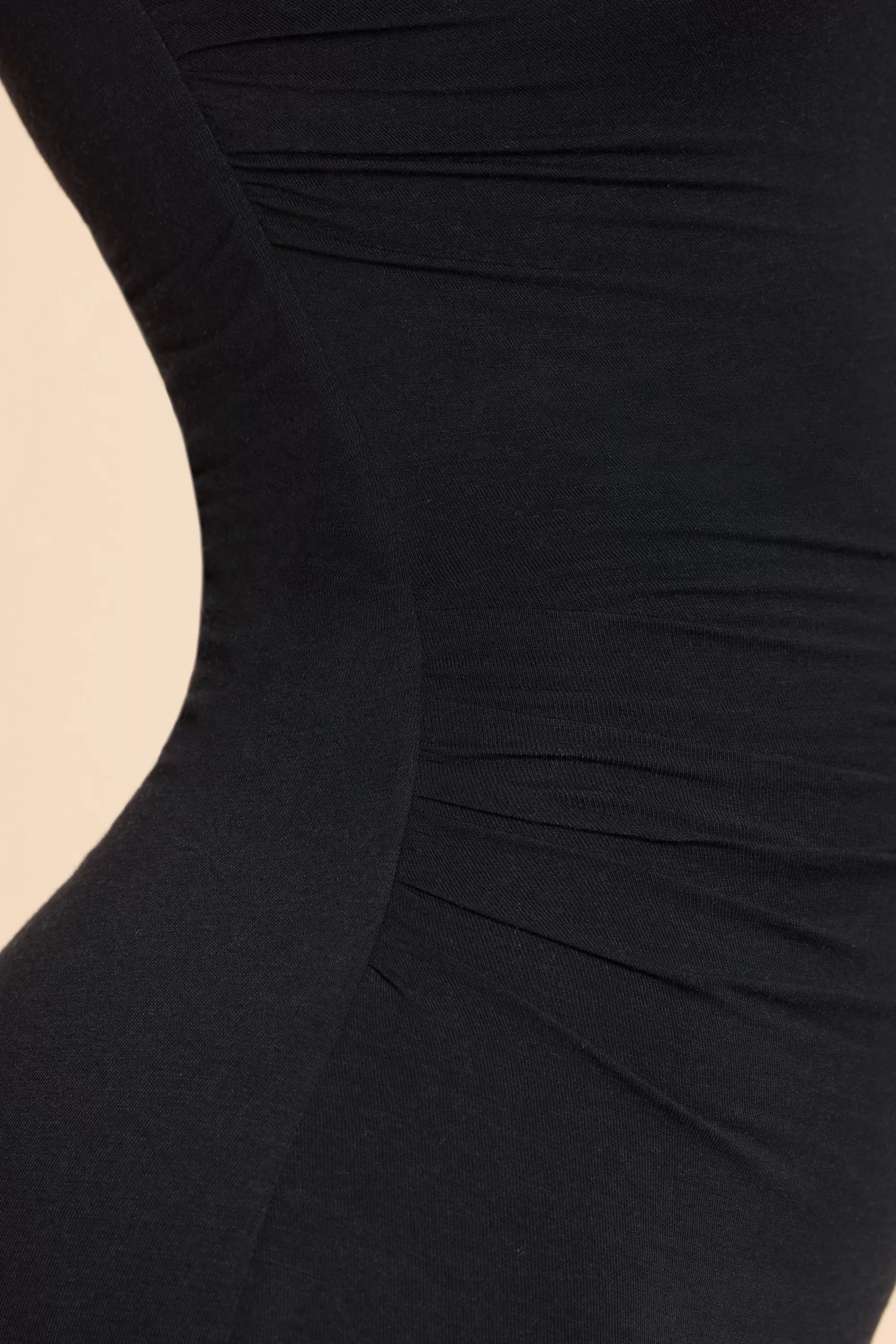 Oh Polly High Neck Racerback Ruched Modal Cashmere Blend Maxi Dress in Black Store