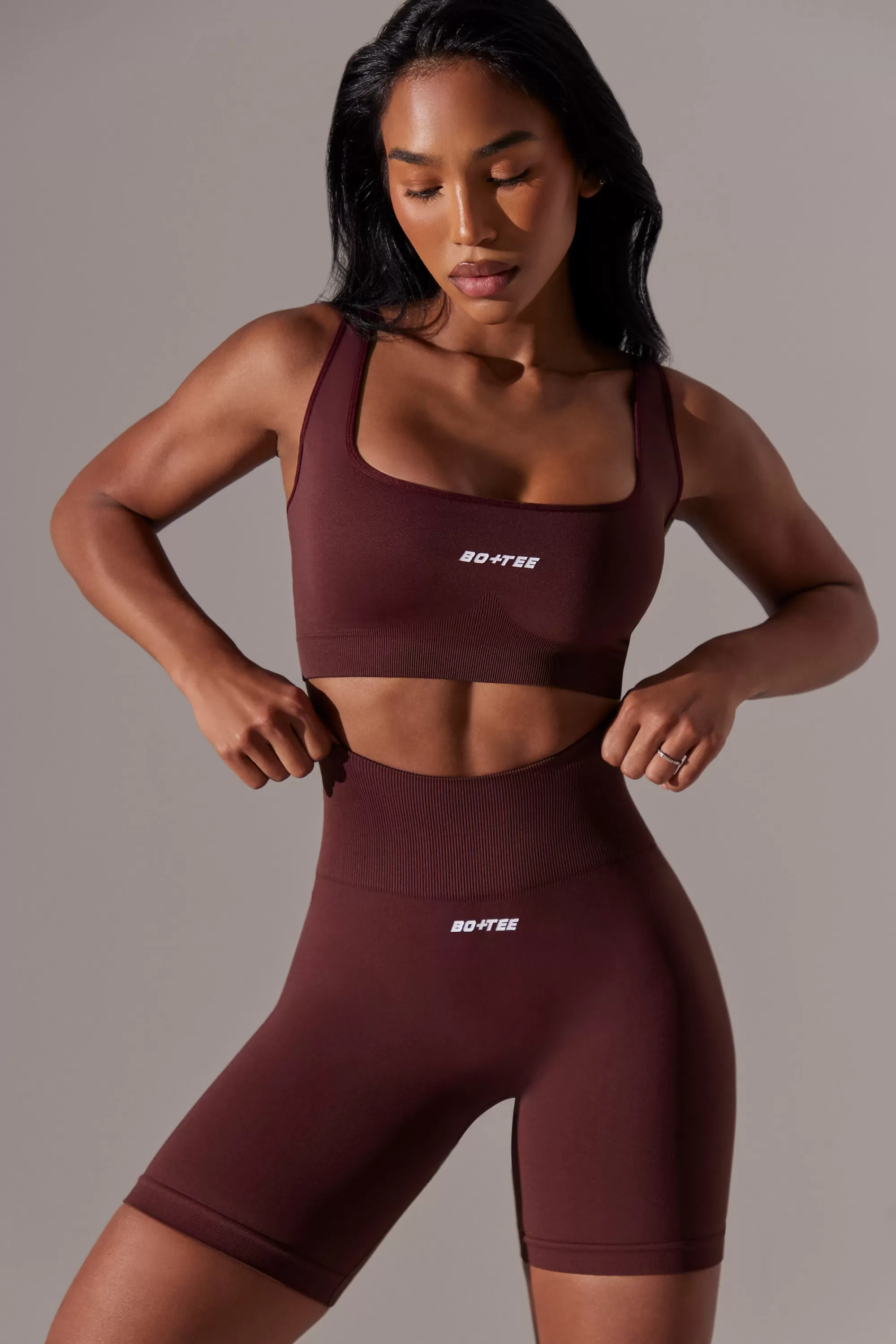 Oh Polly High Waist Super Sculpt Biker Shorts in Burgundy Sale