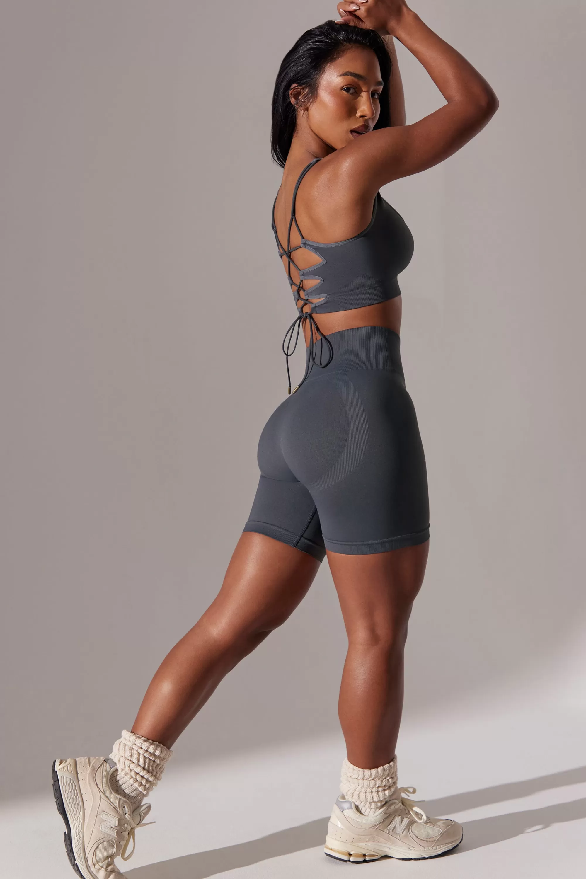 Oh Polly High Waist Super Sculpt Biker Shorts in Grey Shop