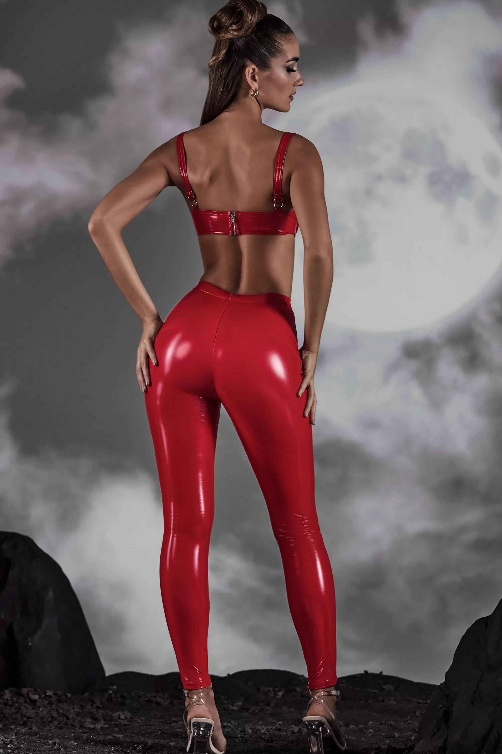 Oh Polly High Waist Vinyl Leggings in Red Cheap