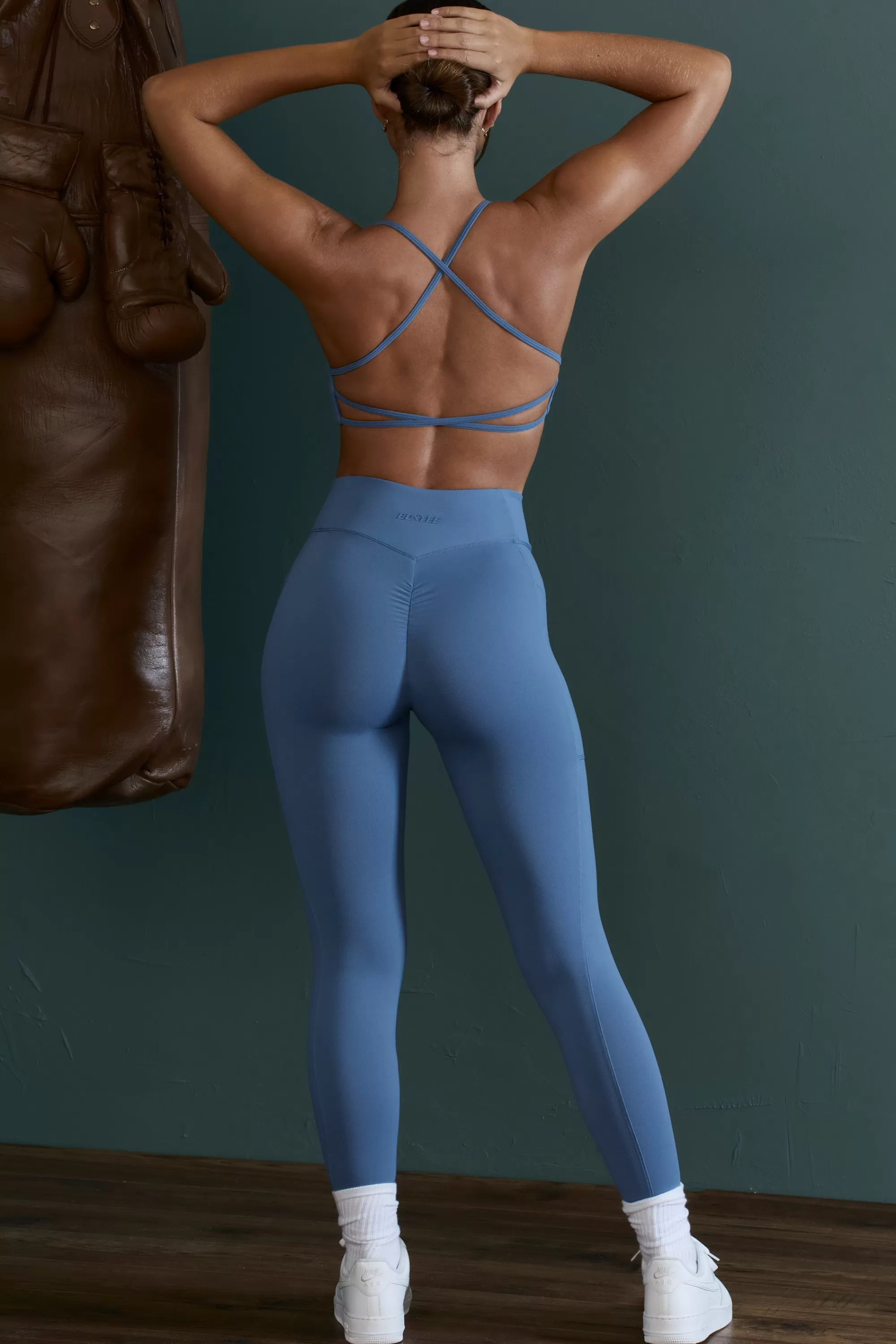 Oh Polly High Waist Wrap Over Leggings in Blue Fashion